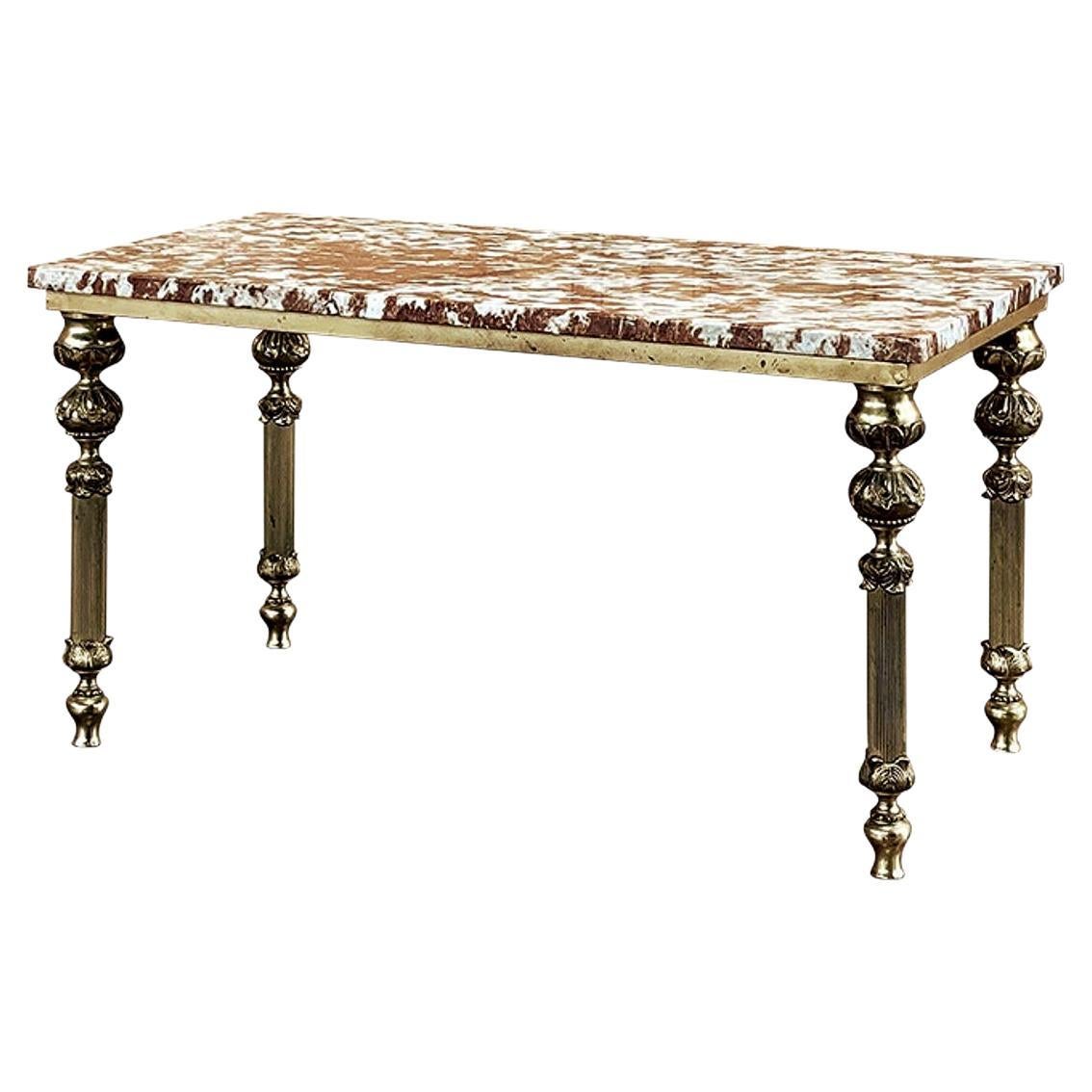 Table basse néoclassique du milieu du siècle en laiton et marbre