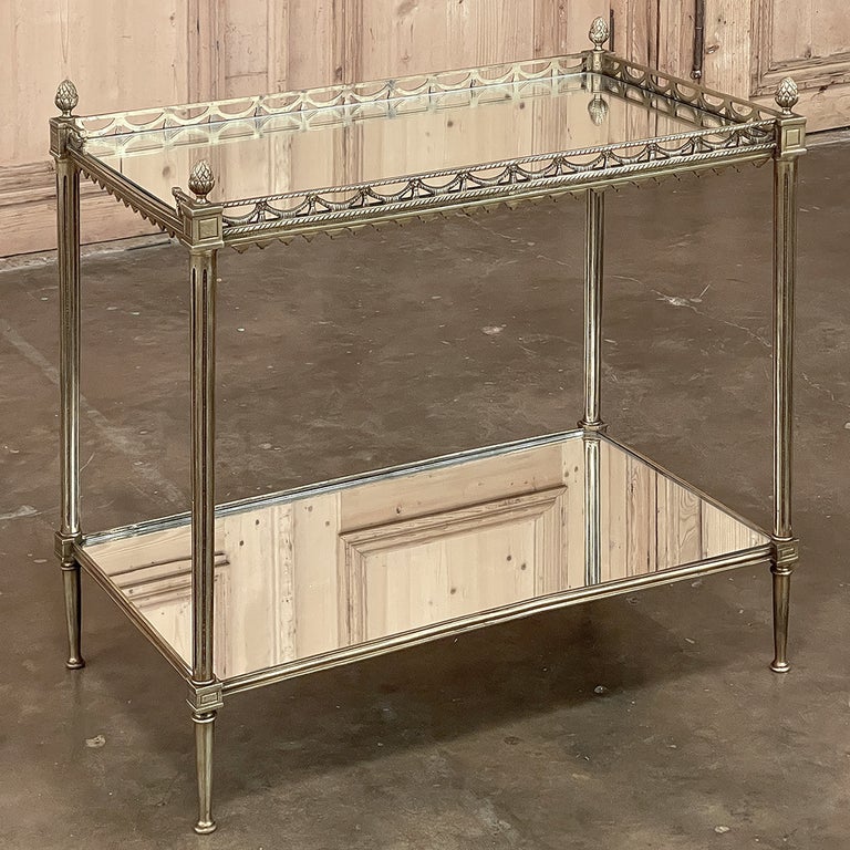 MidCentury Neoclassical Brass and Mirror Bar Cart Dessert Cart End Table For Sale at 1stDibs