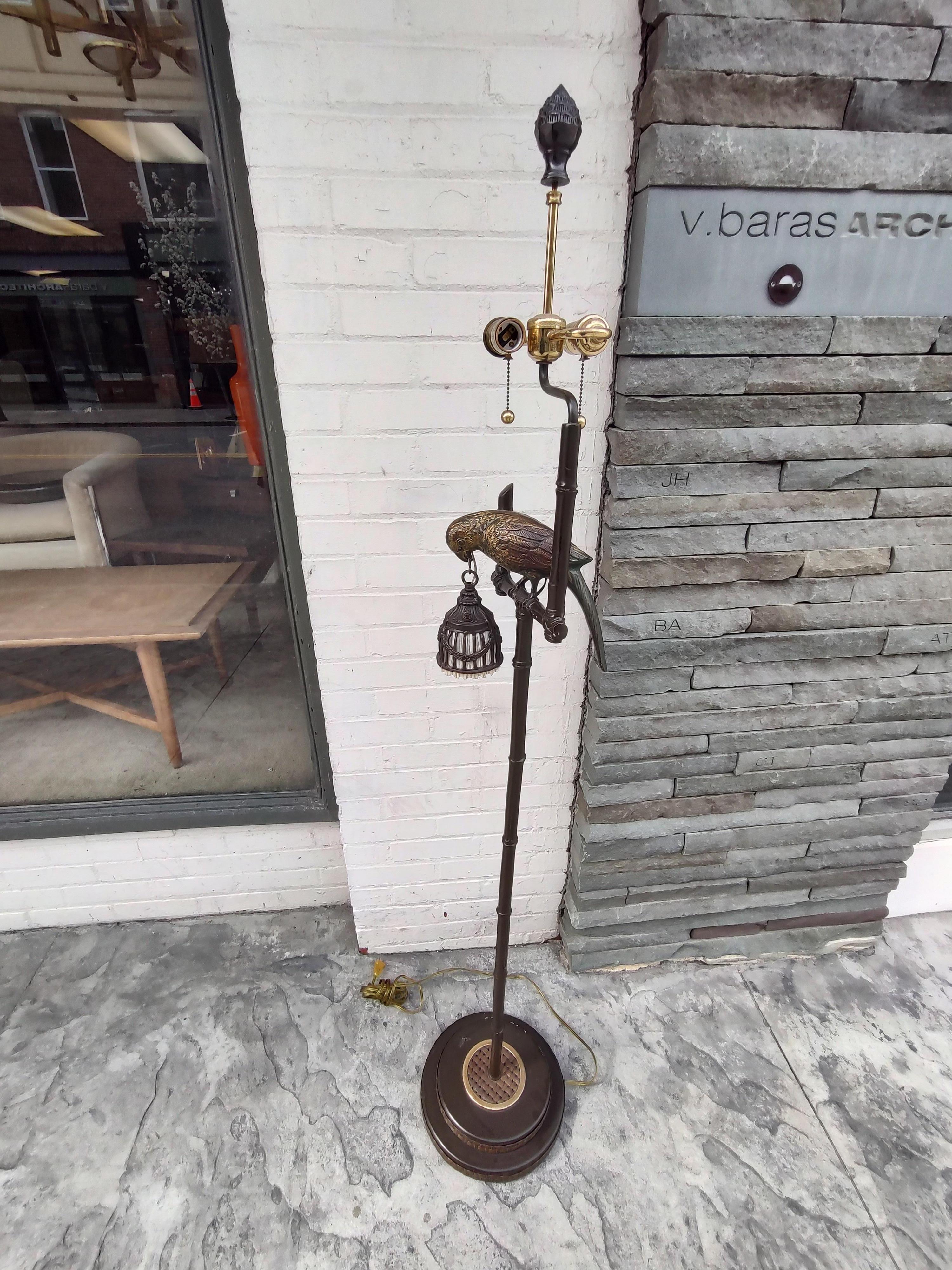 Mid Century Neoclassical Floor Lamp Perched Bird Holding Light Frederick Cooper For Sale at