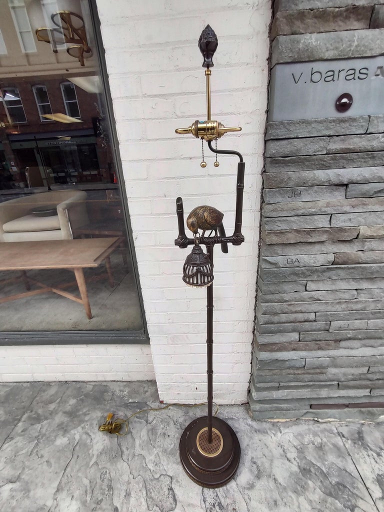 Mid Century Neoclassical Floor Lamp Perched Bird Holding Light Frederick Cooper For Sale at