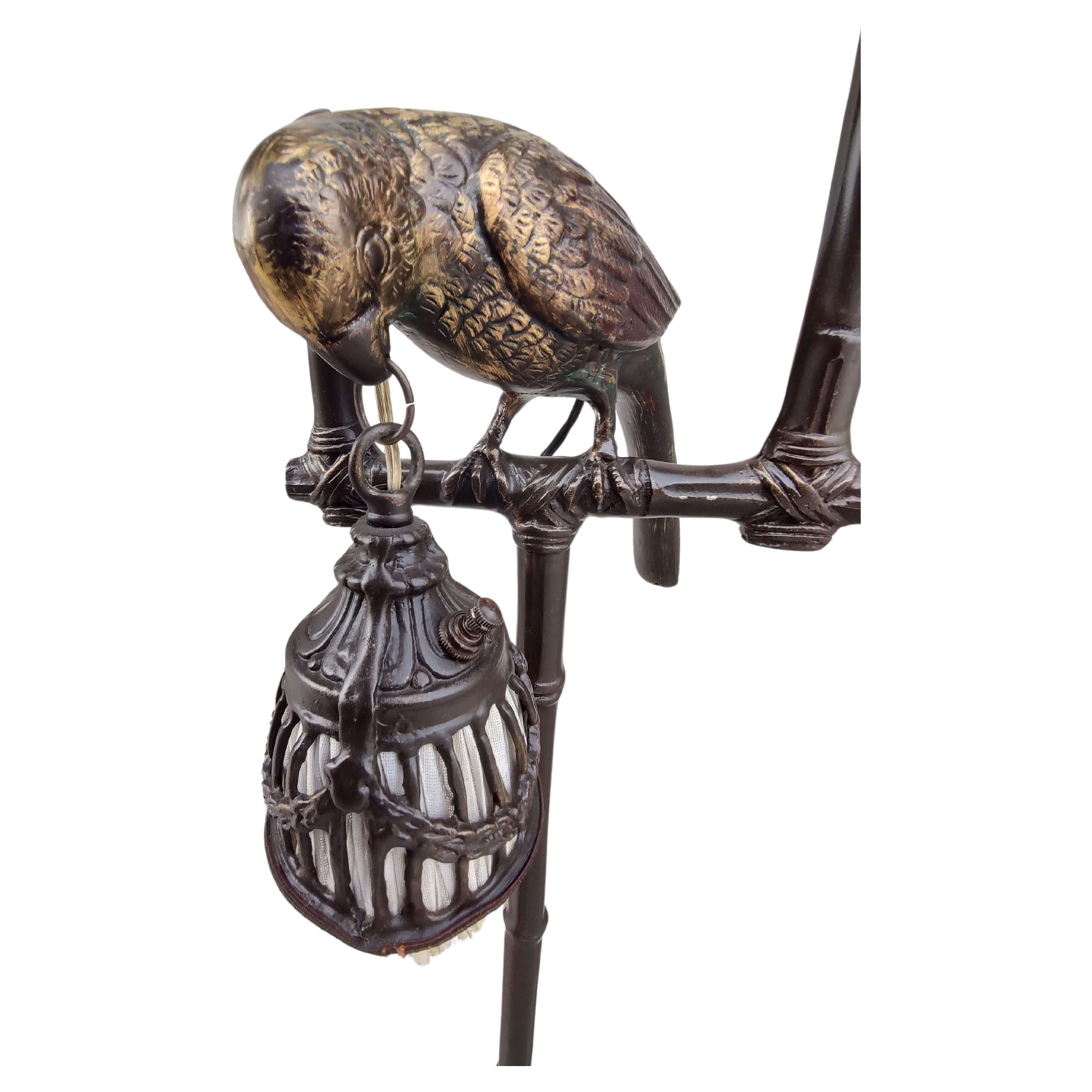 American Mid Century Neoclassical Floor Lamp Perched Bird Holding Light Frederick Cooper