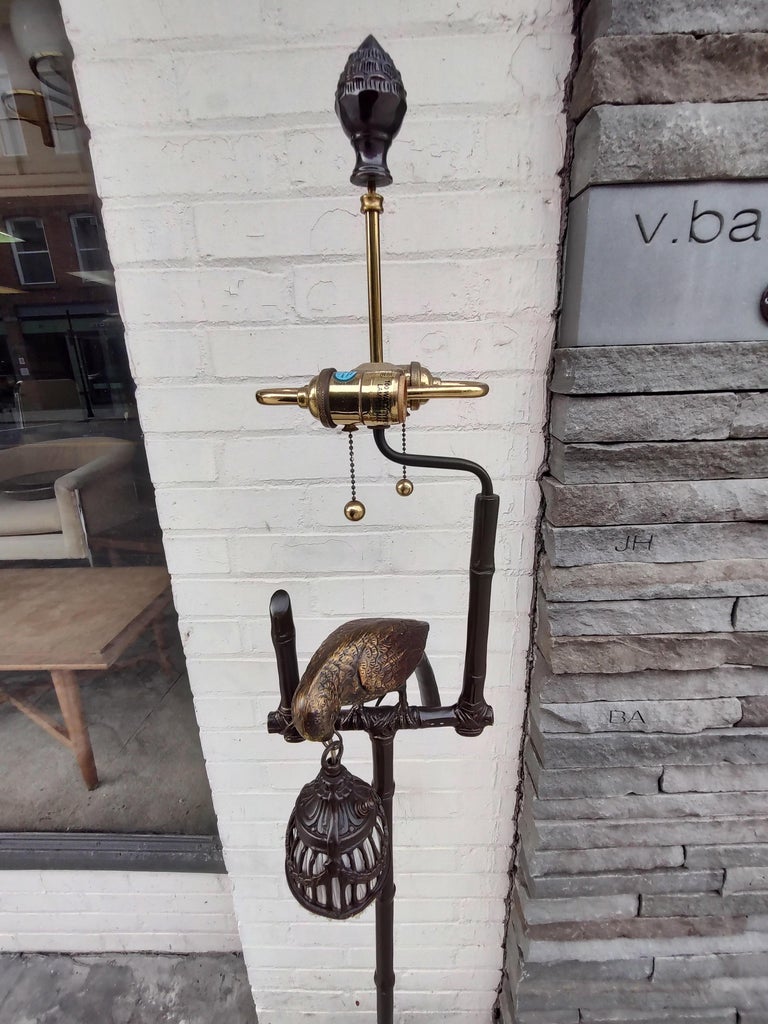 Mid Century Neoclassical Floor Lamp Perched Bird Holding Light Frederick Cooper For Sale at