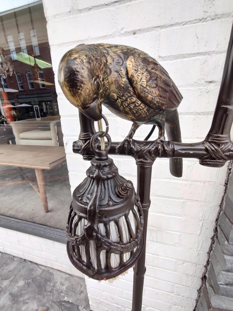 Mid Century Neoclassical Floor Lamp Perched Bird Holding Light Frederick Cooper For Sale at
