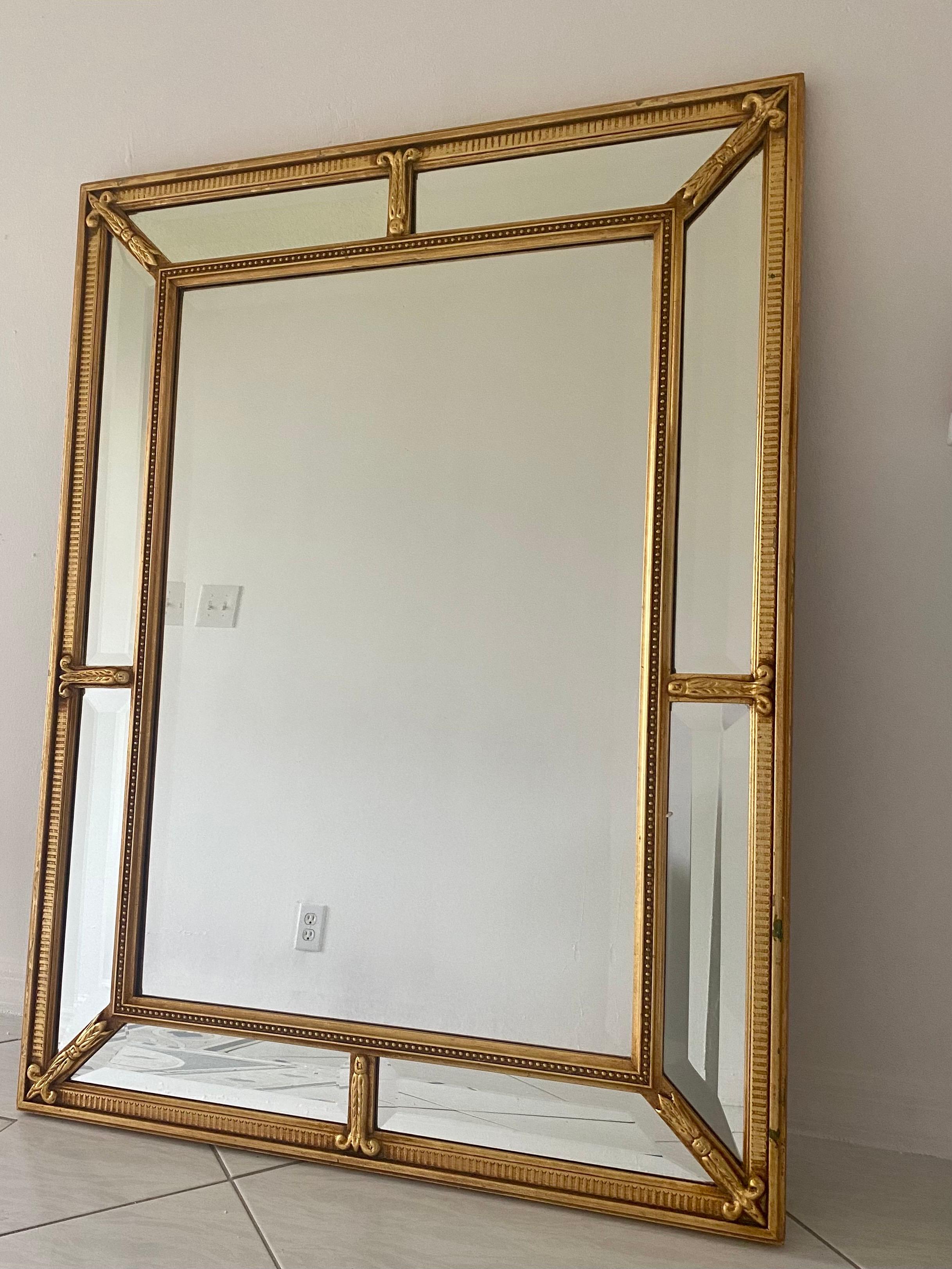 Beveled Mid-Century Neoclassical Gilt Wood Mirror