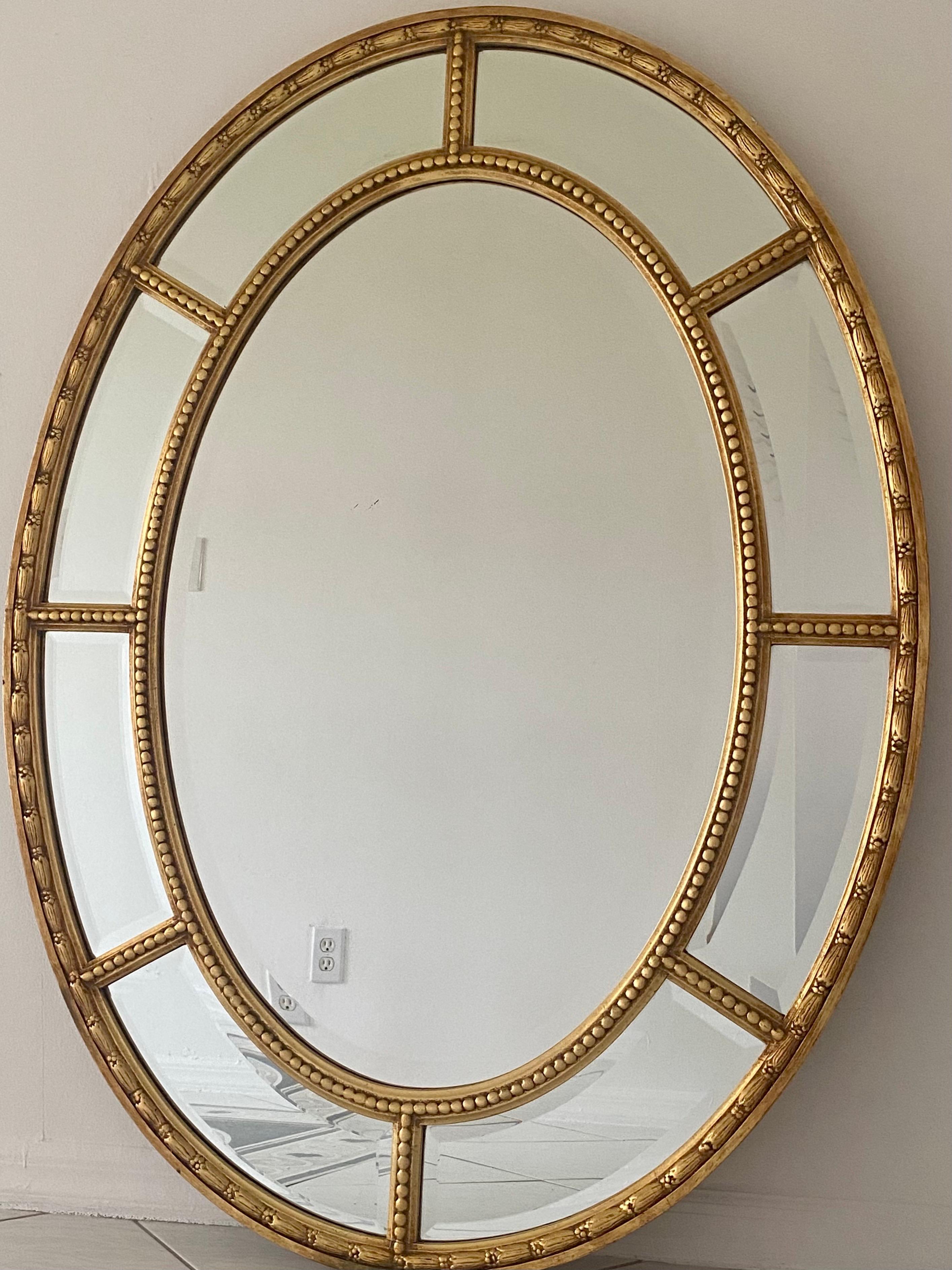 French Mid-Century Neoclassical Gilt Wood Oval Mirror