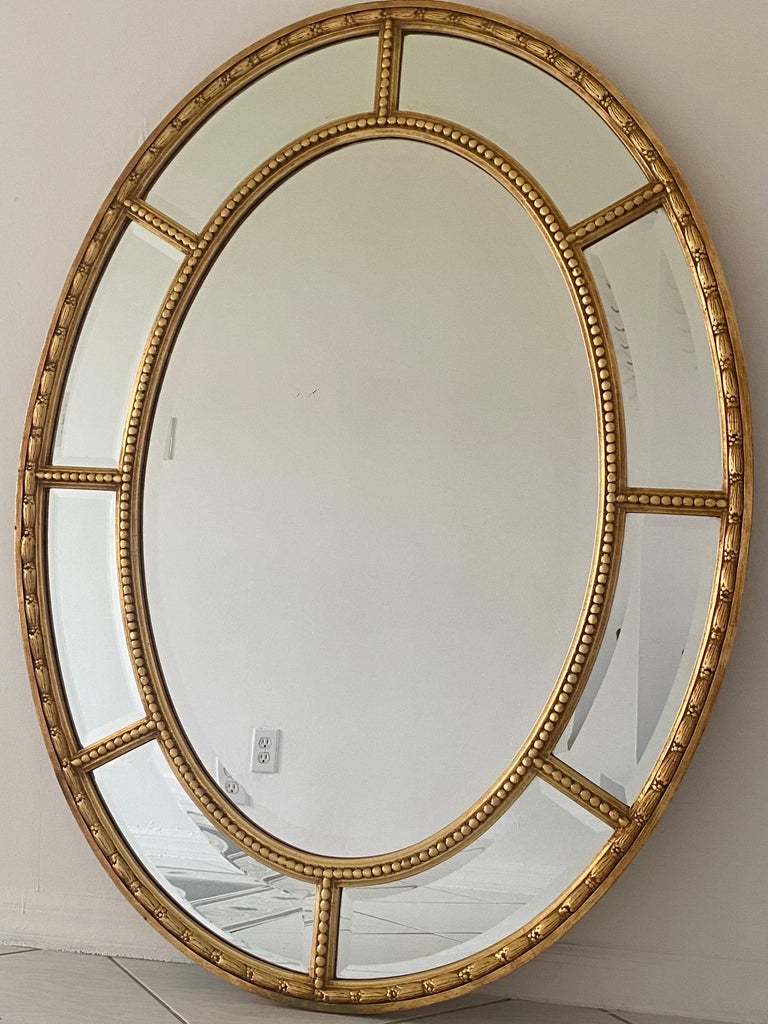 Beveled Mid-Century Neoclassical Gilt Wood Oval Mirror