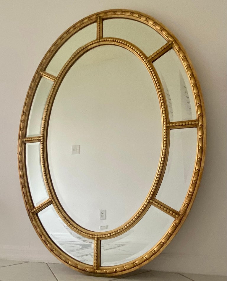 Mid-Century Neoclassical Gilt Wood Oval Mirror 1