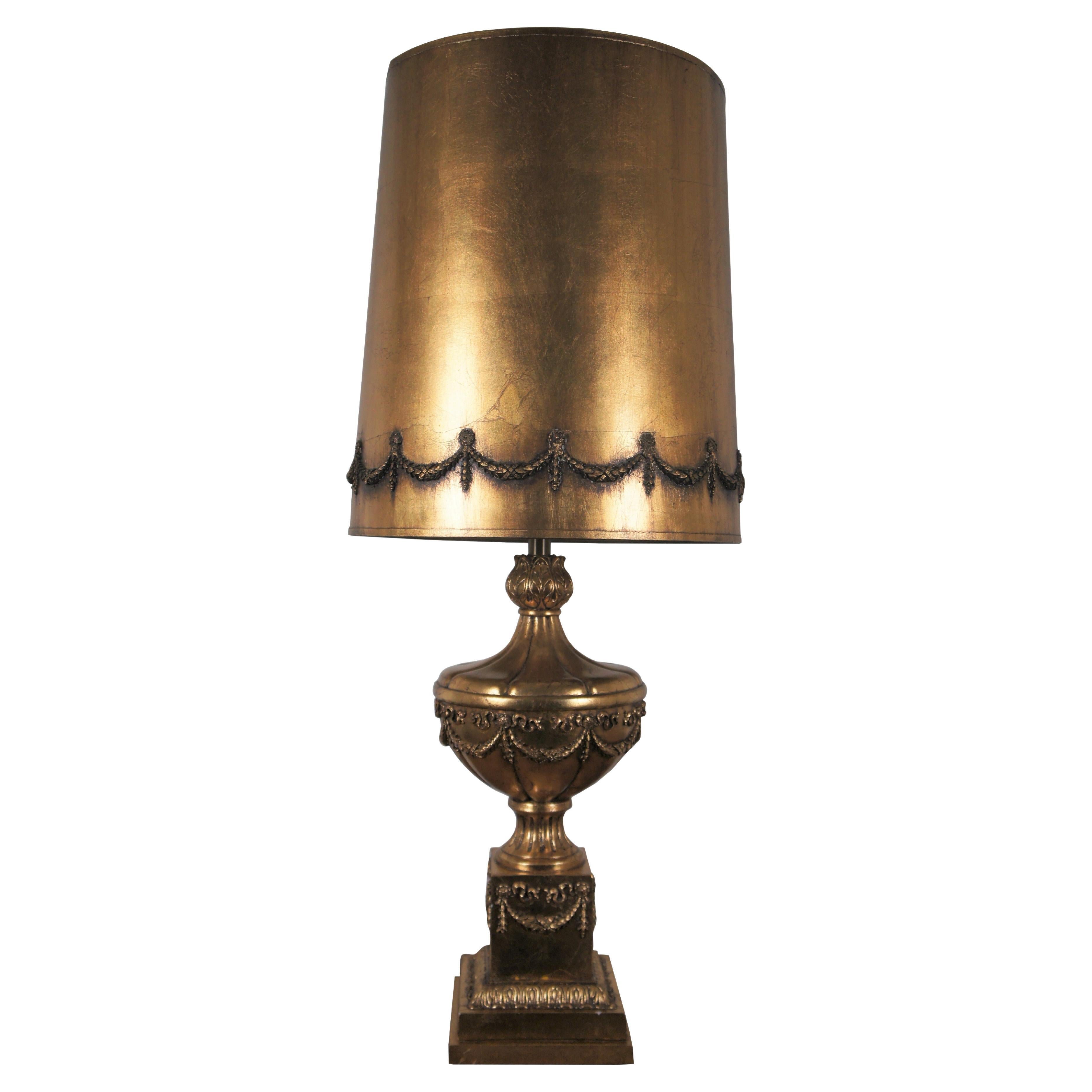 Mid-century Neoclassical Hollywood Regency Faip Gold Trophy Urn Lamp 40" For Sale