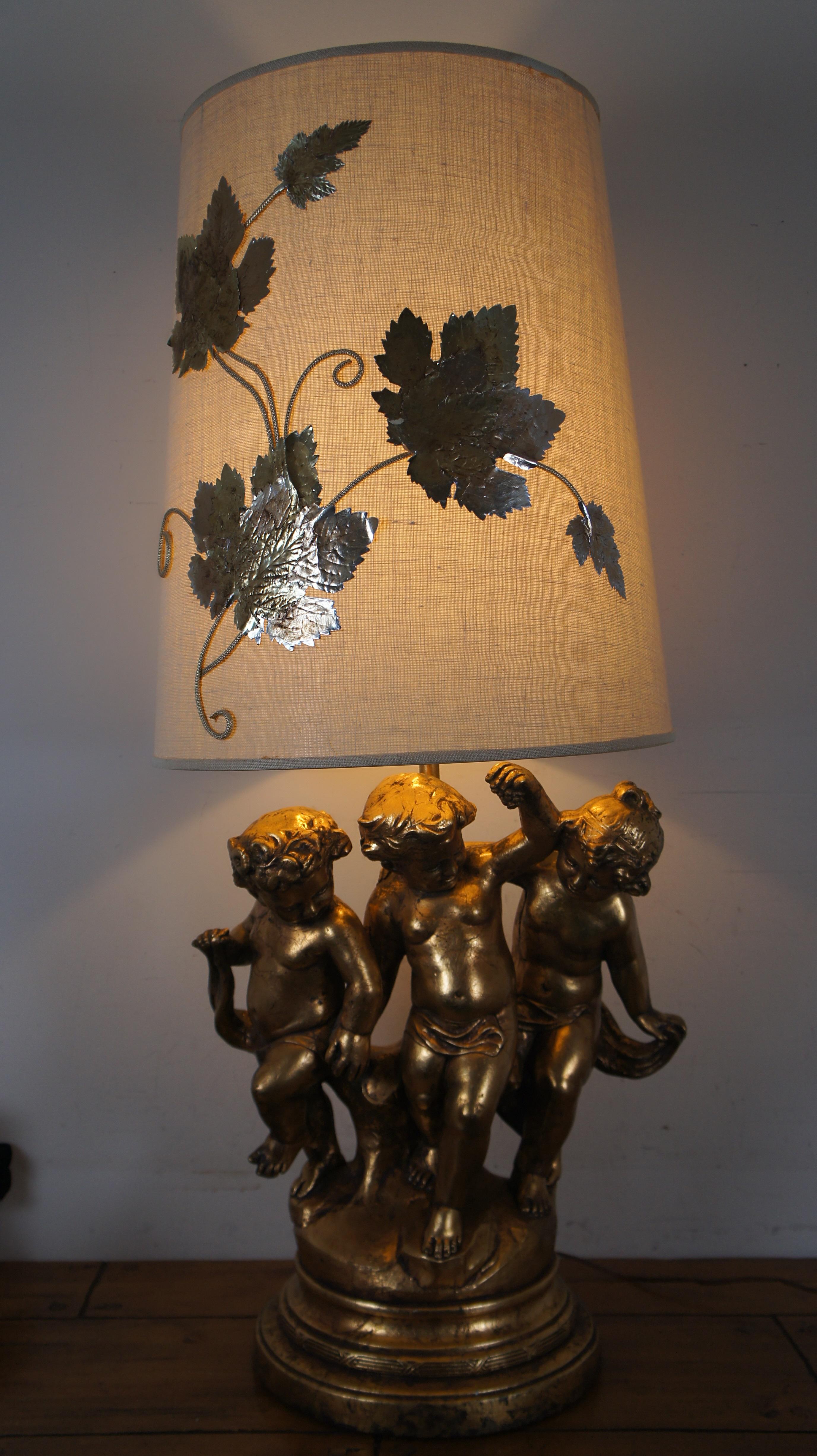 Midcentury Neoclassical Hollywood Regency Gold Cherubs Putti Lamp For Sale 3