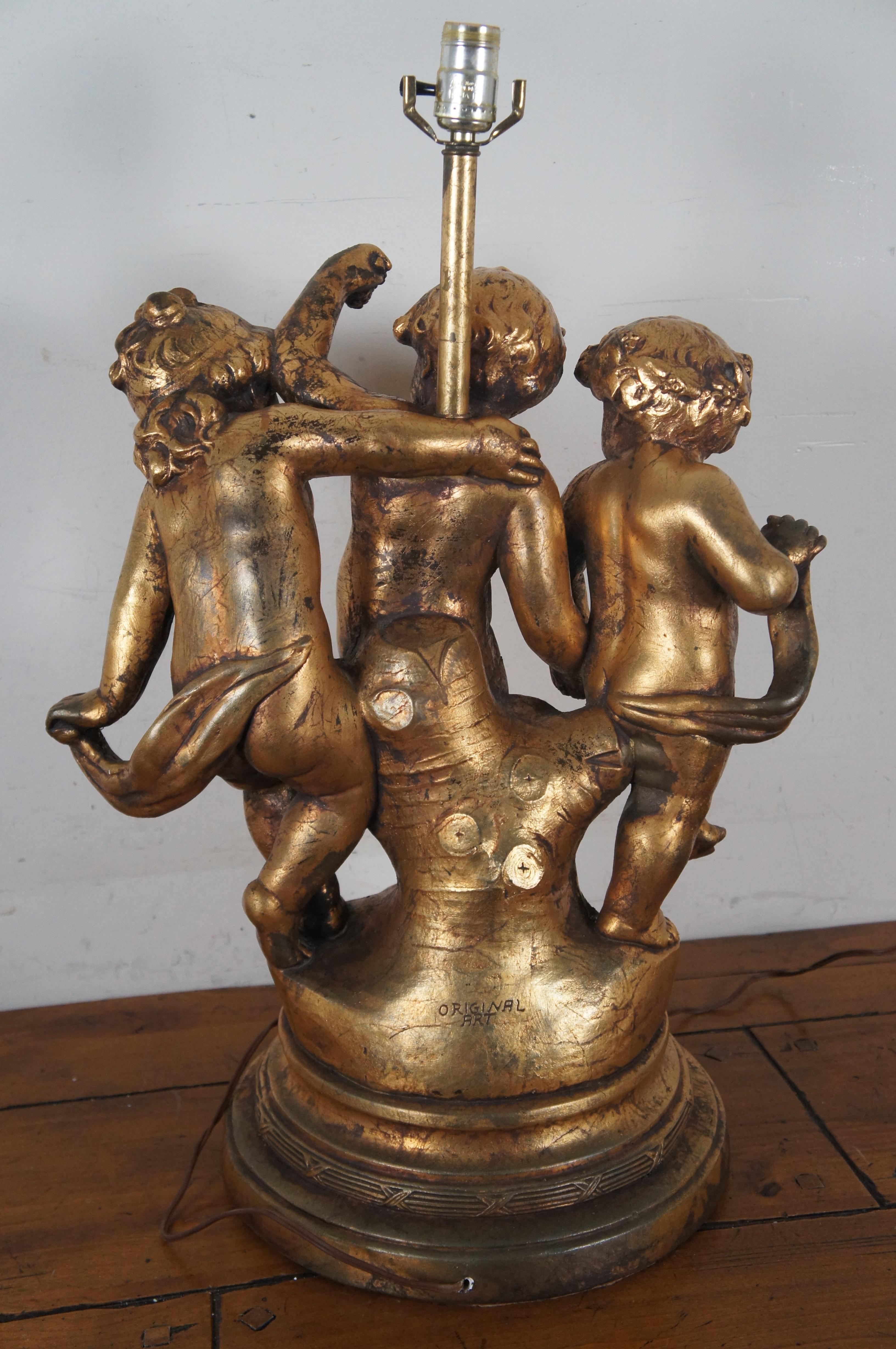Midcentury Neoclassical Hollywood Regency Gold Cherubs Putti Lamp For Sale 5
