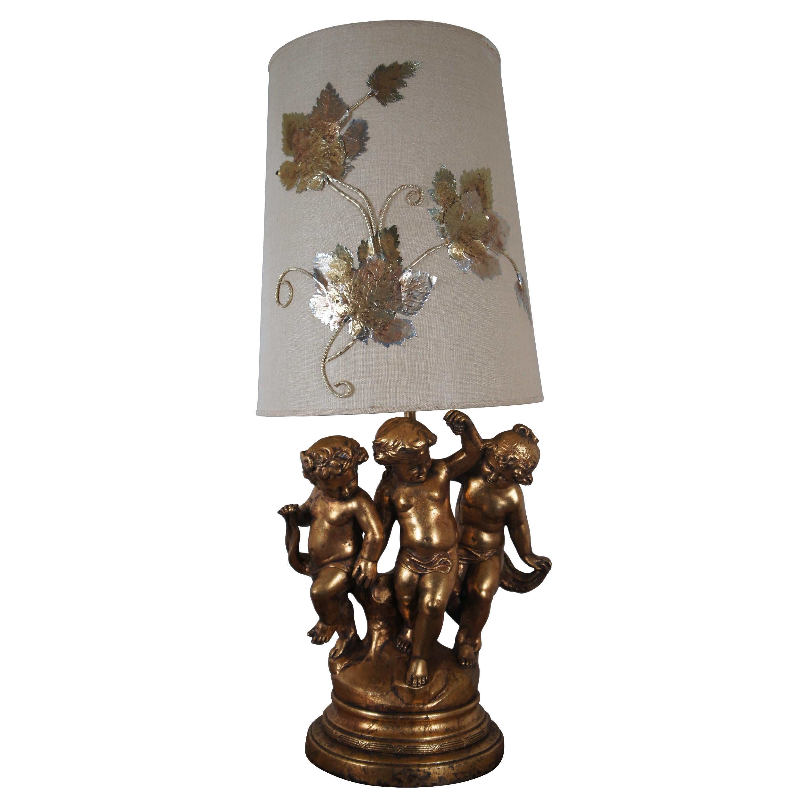 Midcentury Neoclassical Hollywood Regency Gold Cherubs Putti Lamp