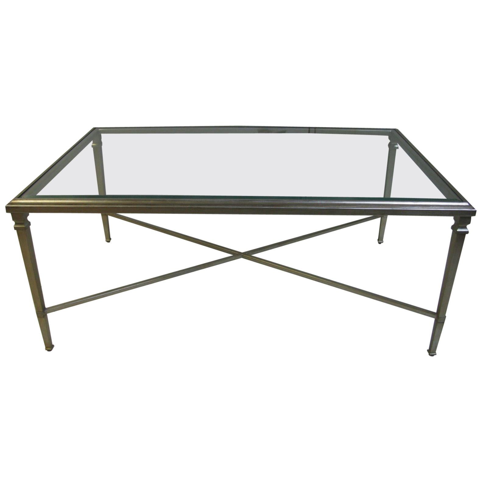 Mid Century Neoclassical Louis XVI Gilt Metal Silver Leaf Cocktail Table