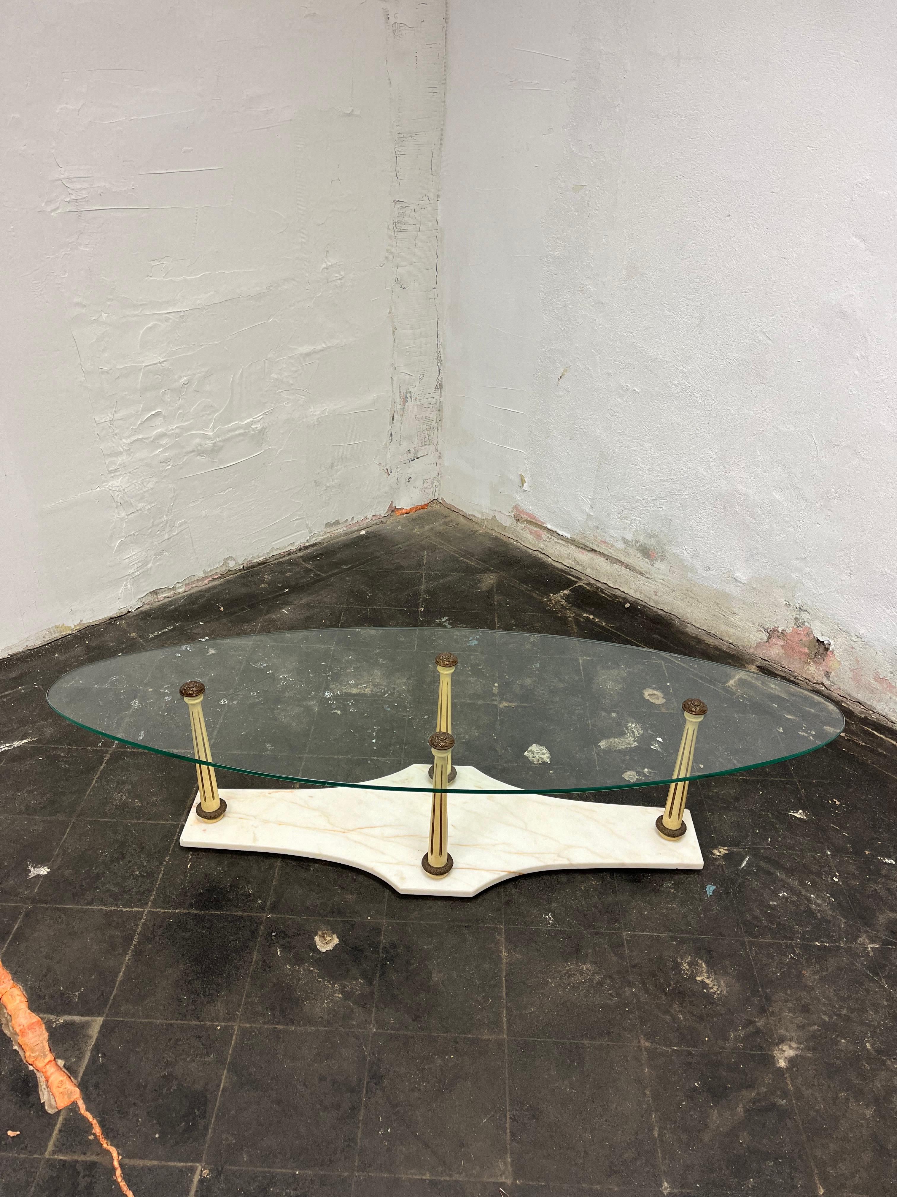 American Mid Century Neoclassical Marble and Glass Coffee Table For Sale