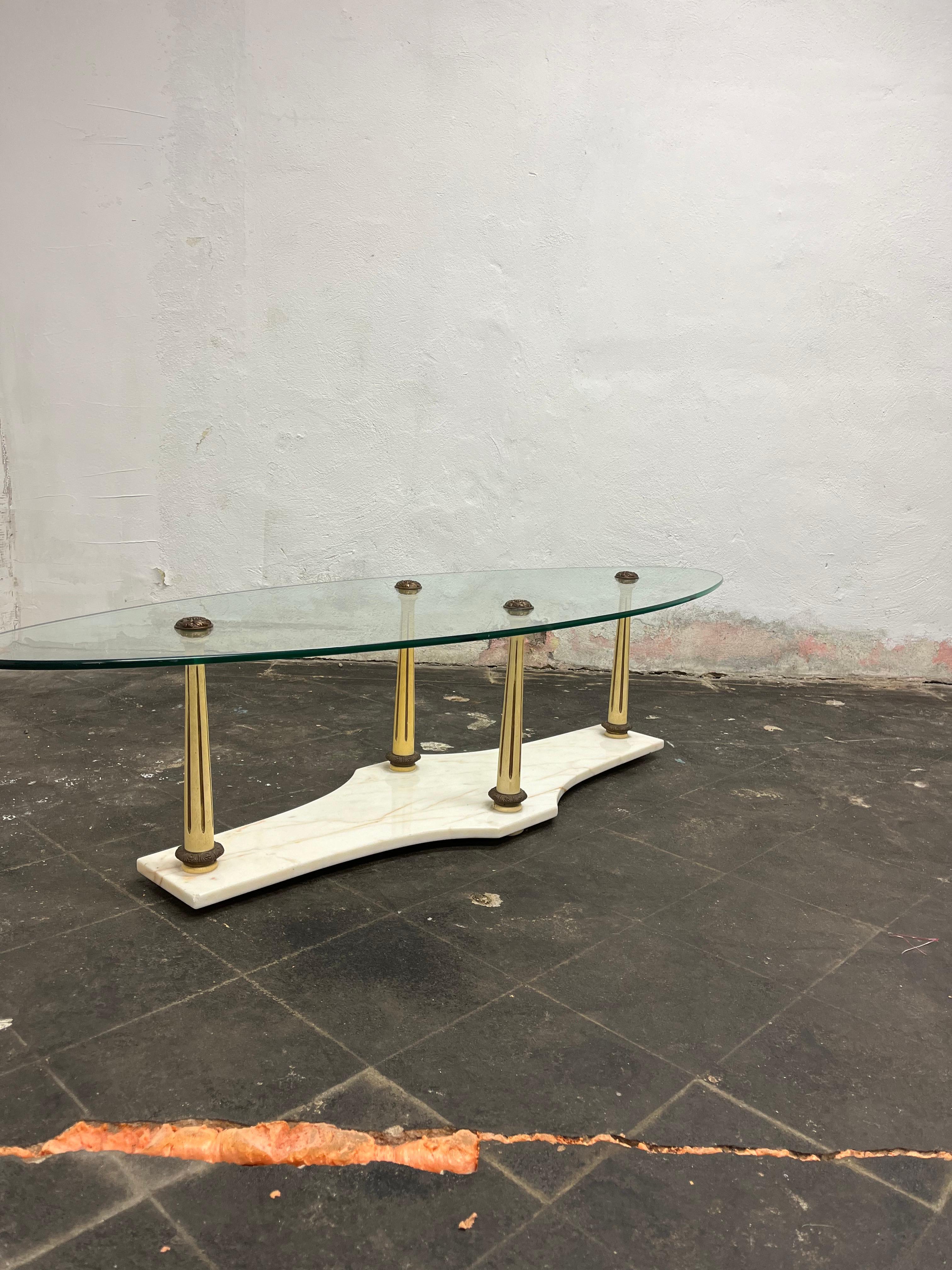 Mid Century Neoclassical Marble and Glass Coffee Table In Good Condition For Sale In W Allenhurst, NJ