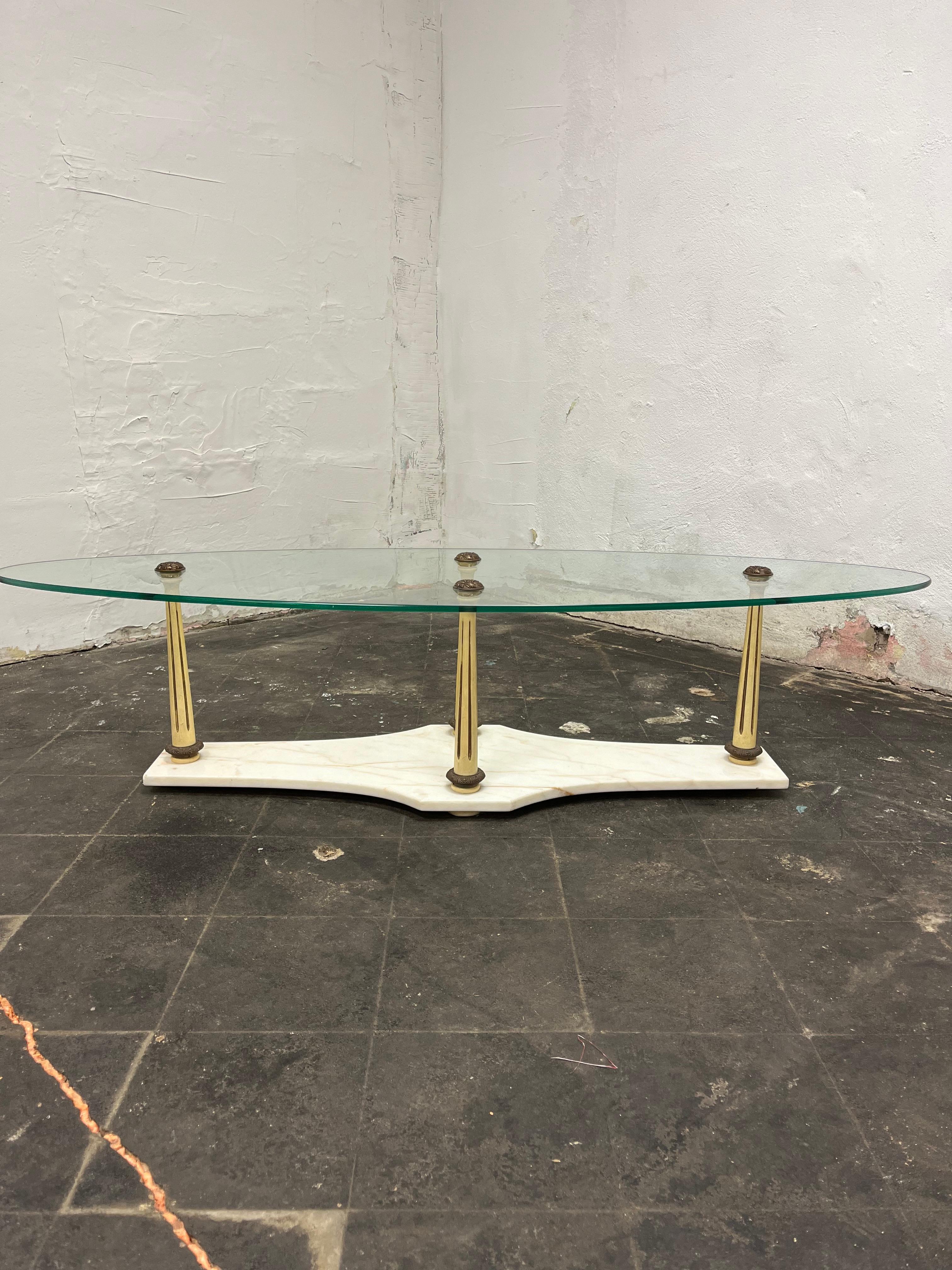 Mid-20th Century Mid Century Neoclassical Marble and Glass Coffee Table For Sale