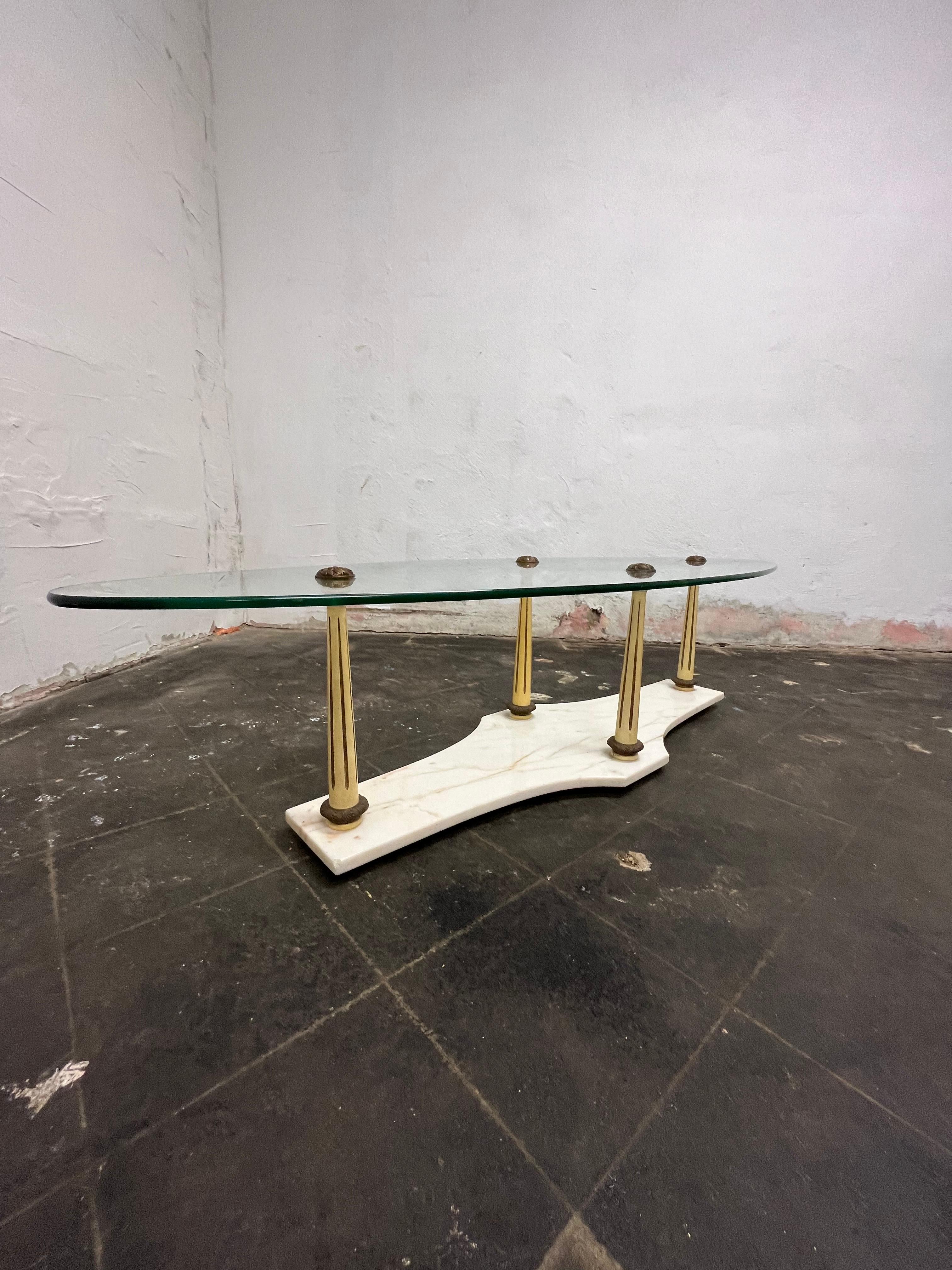 Mid Century Neoclassical Marble and Glass Coffee Table For Sale 1