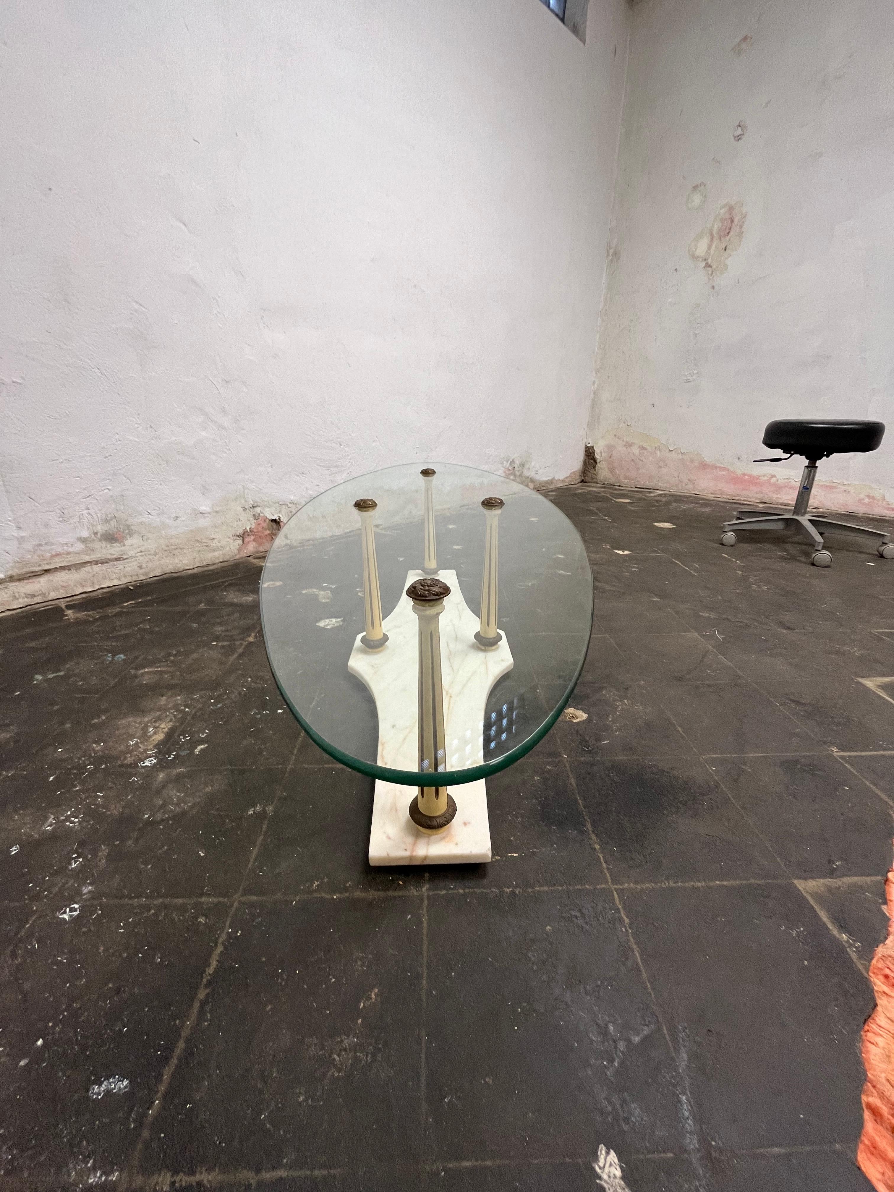 Mid Century Neoclassical Marble and Glass Coffee Table For Sale 3