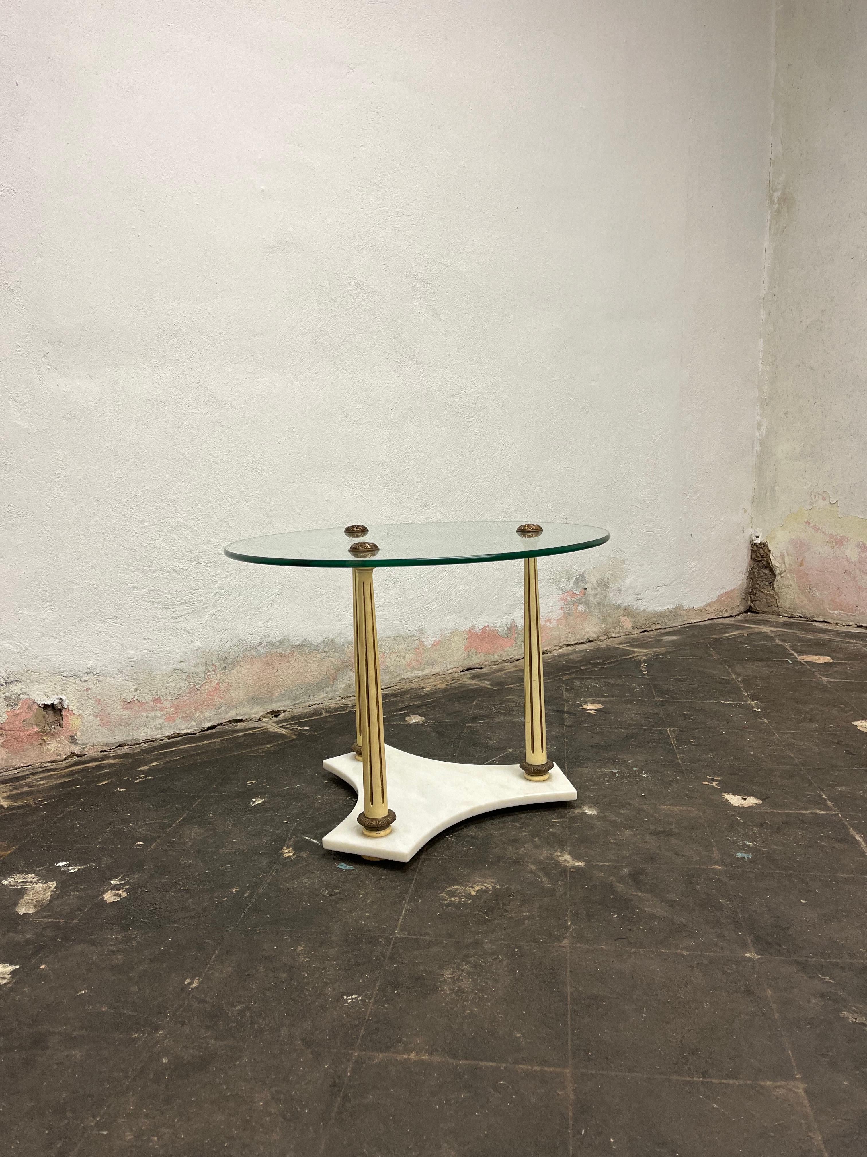 Unknown Mid Century Neoclassical Marble and Glass Side Table For Sale