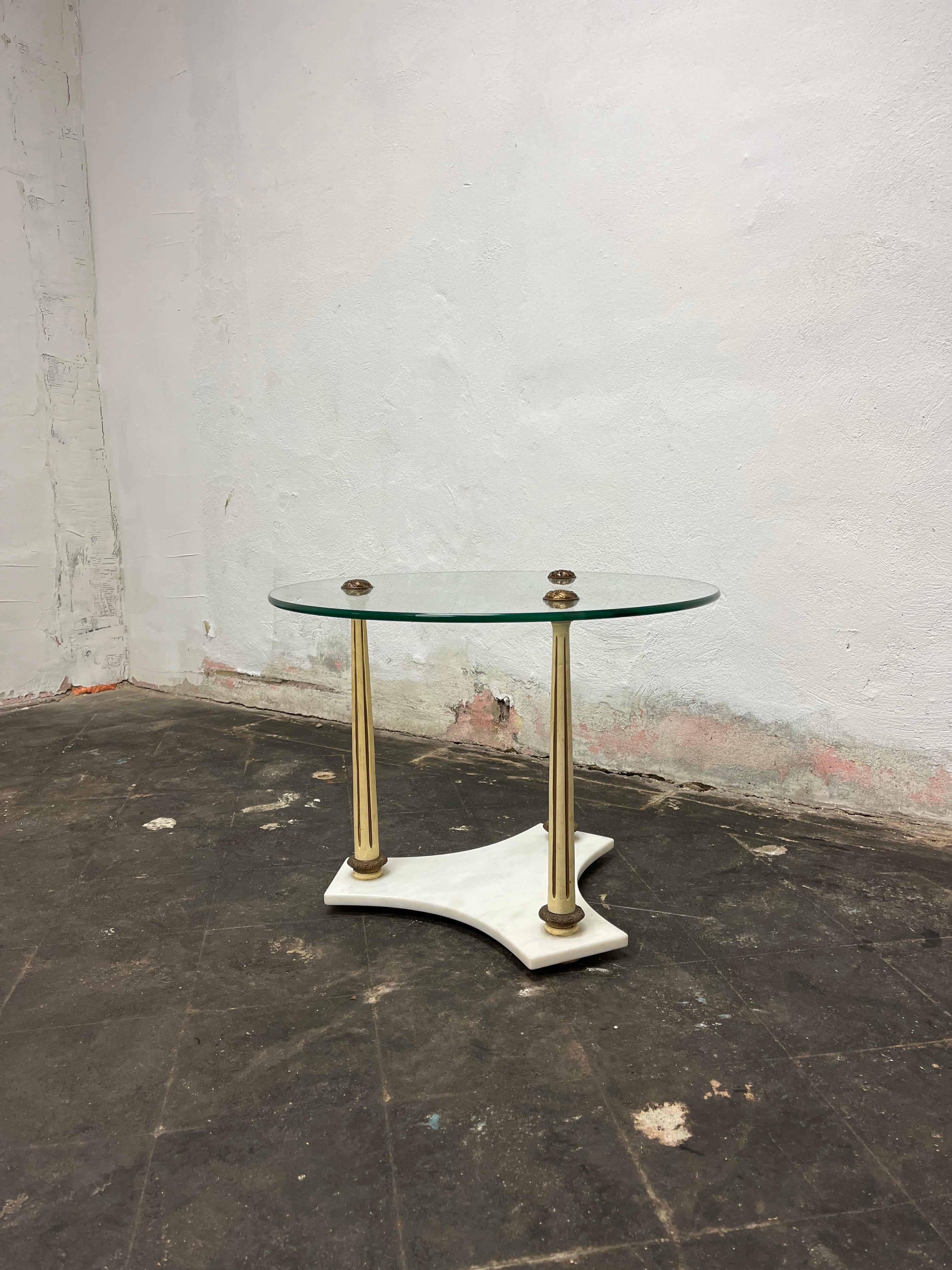 Mid-20th Century Mid Century Neoclassical Marble and Glass Side Table For Sale