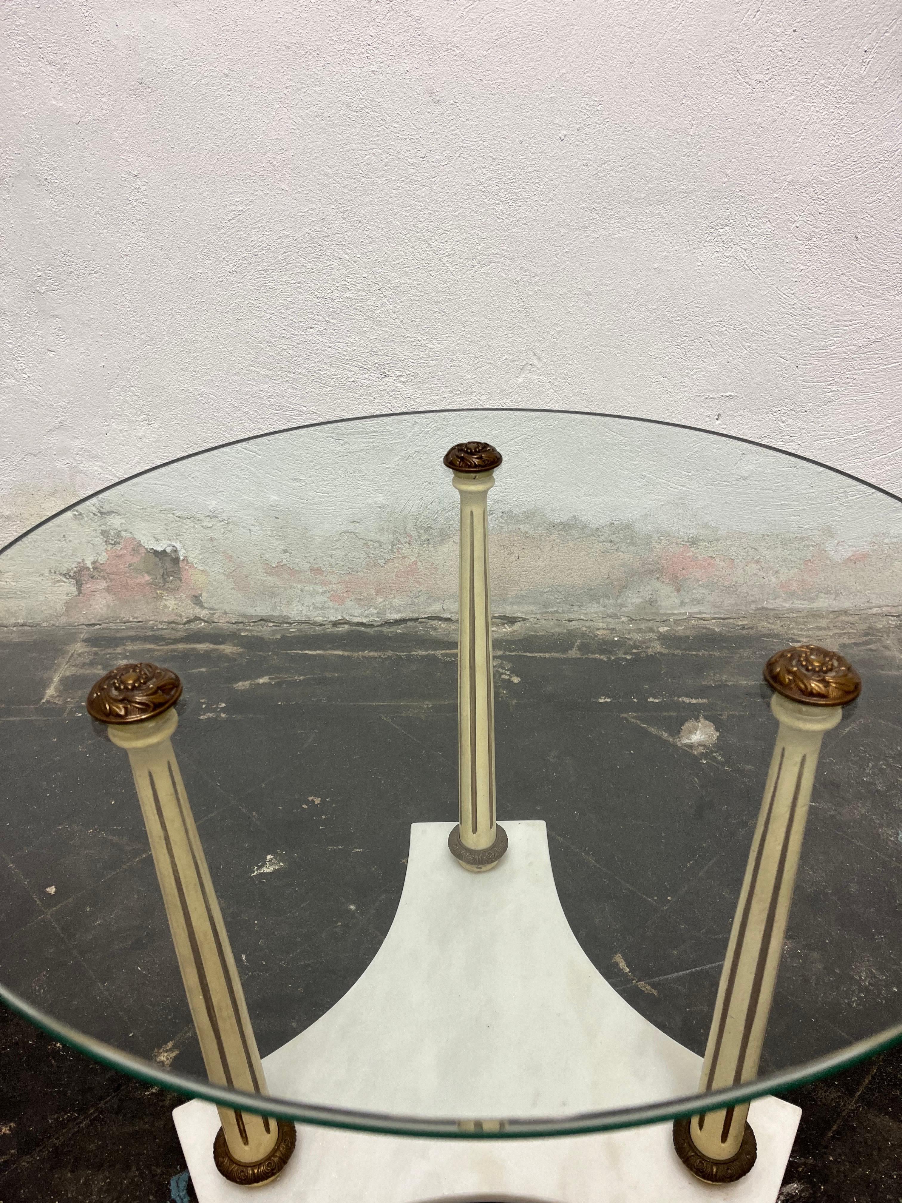 Mid Century Neoclassical Marble and Glass Side Table For Sale 2