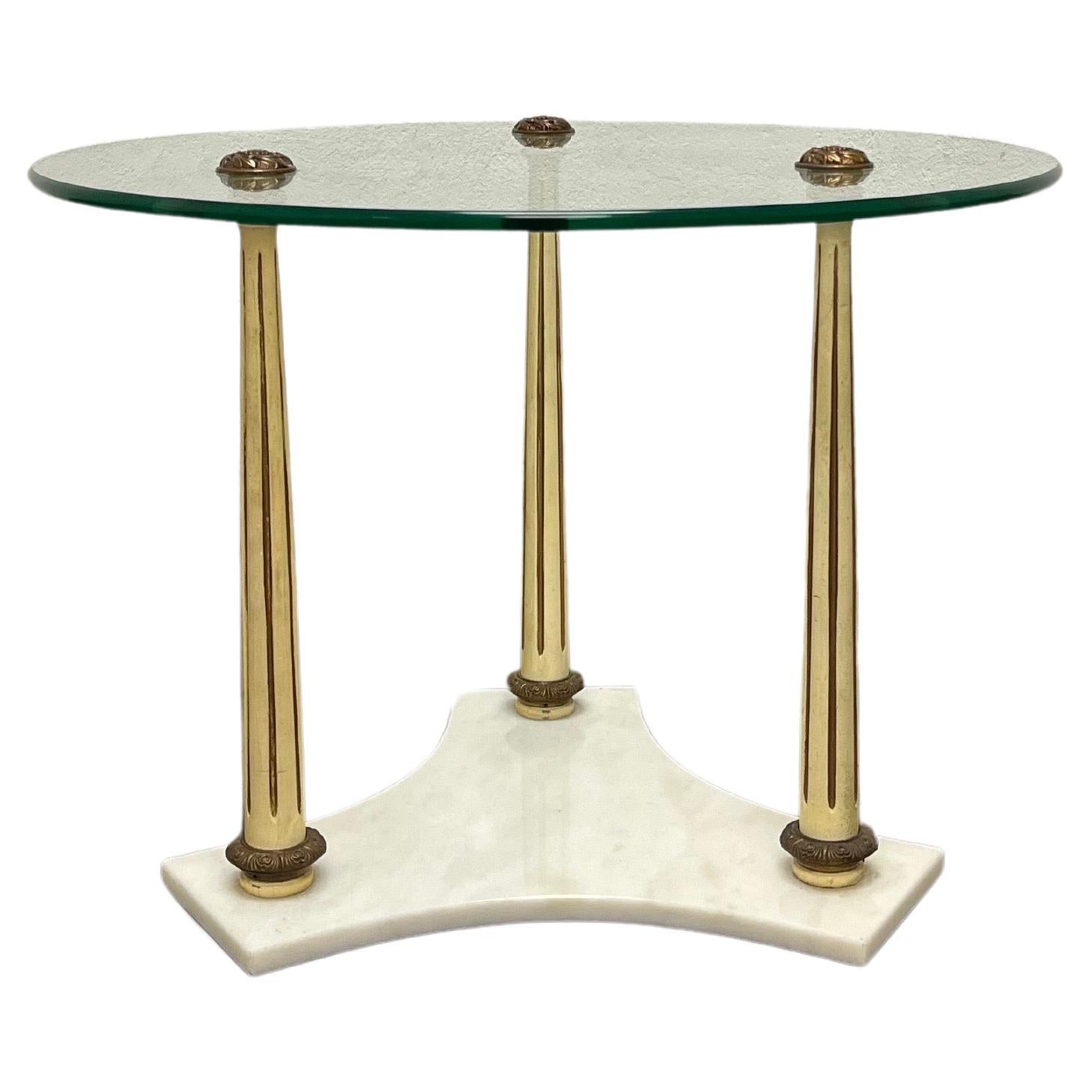 Mid Century Neoclassical Marble and Glass Side Table For Sale