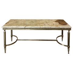 Midcentury Neoclassical Onyx and Brass Coffee Table