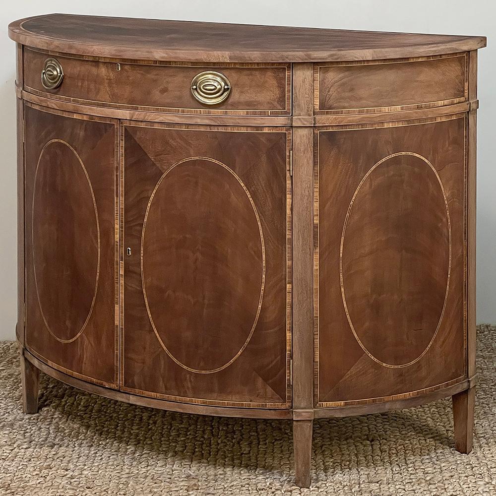 French Mid-Century Neoclassical Revival Demilune Mahogany Cabinet ~ Console ~ Buffet For Sale