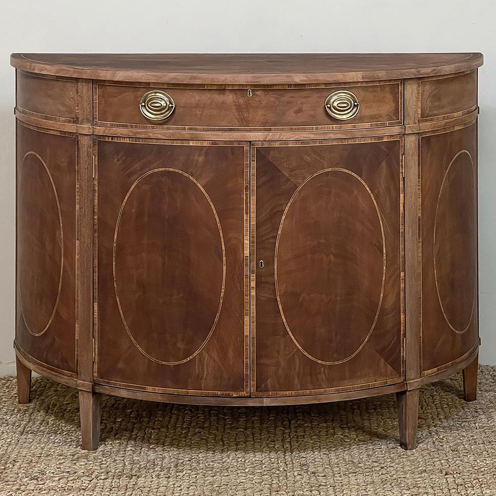 Veneer Mid-Century Neoclassical Revival Demilune Mahogany Cabinet ~ Console ~ Buffet For Sale