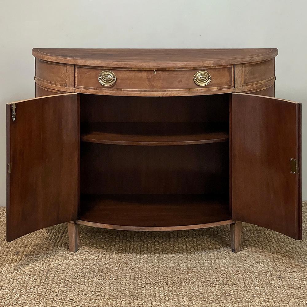 Mid-Century Neoclassical Revival Demilune Mahogany Cabinet ~ Console ~ Buffet In Good Condition For Sale In Dallas, TX