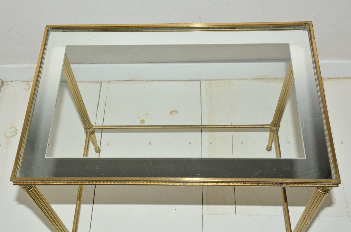 Hollywood Regency Midcentury Neoclassical Style Brass and Mirrored Side Table