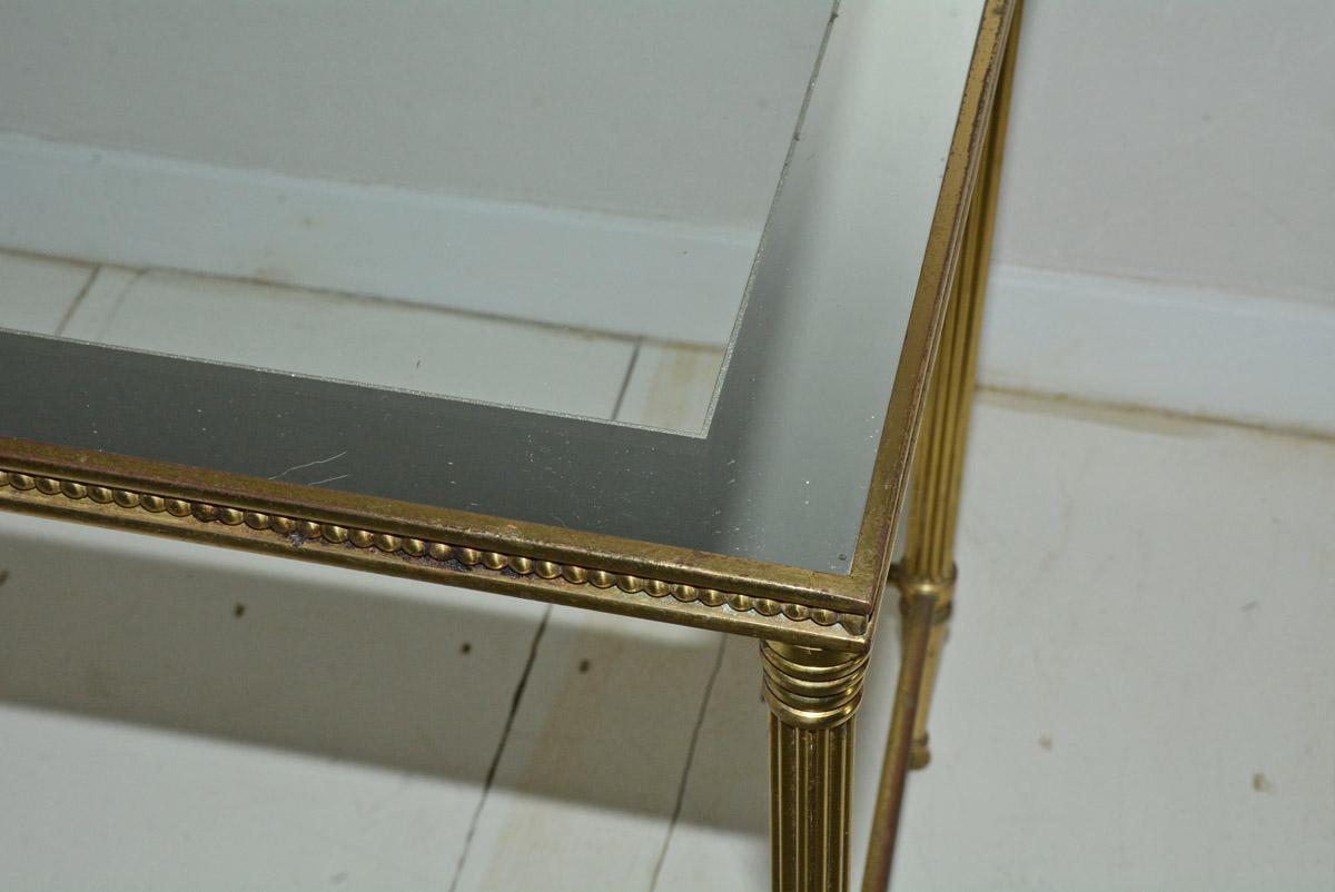 European Midcentury Neoclassical Style Brass and Mirrored Side Table