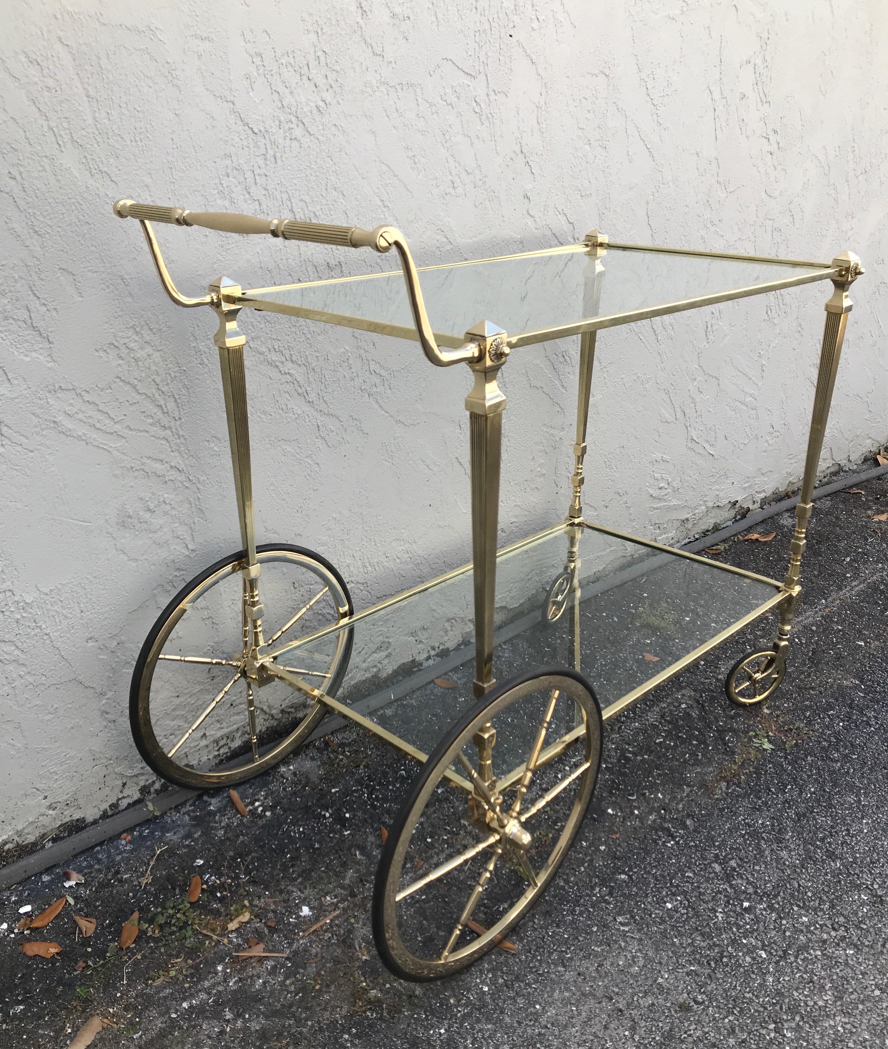 Mid Century Neoclassical Style Brass Bar Cart by Maison Jansen For Sale 5