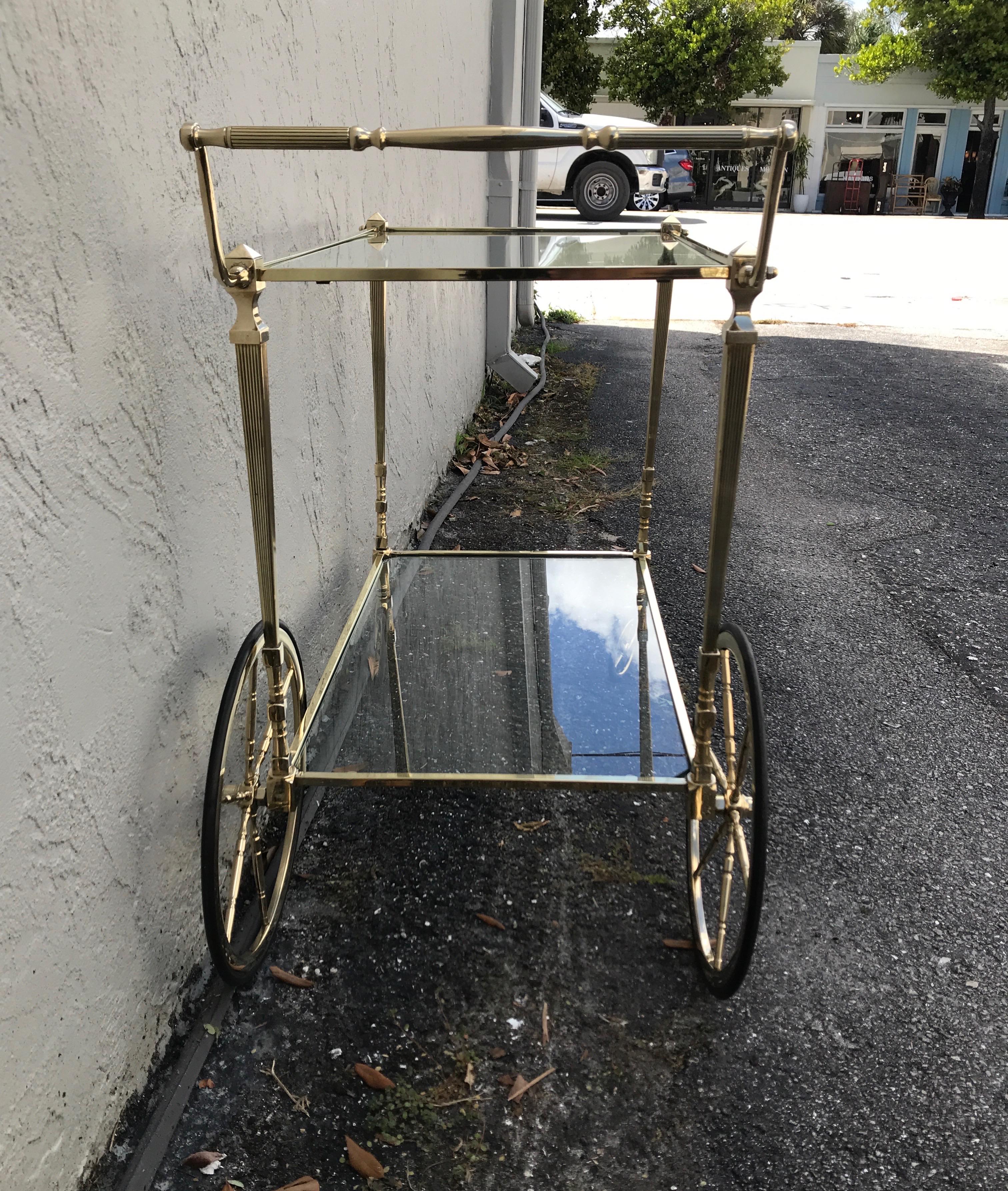 Mid Century Neoclassical Style Brass Bar Cart by Maison Jansen For Sale 6