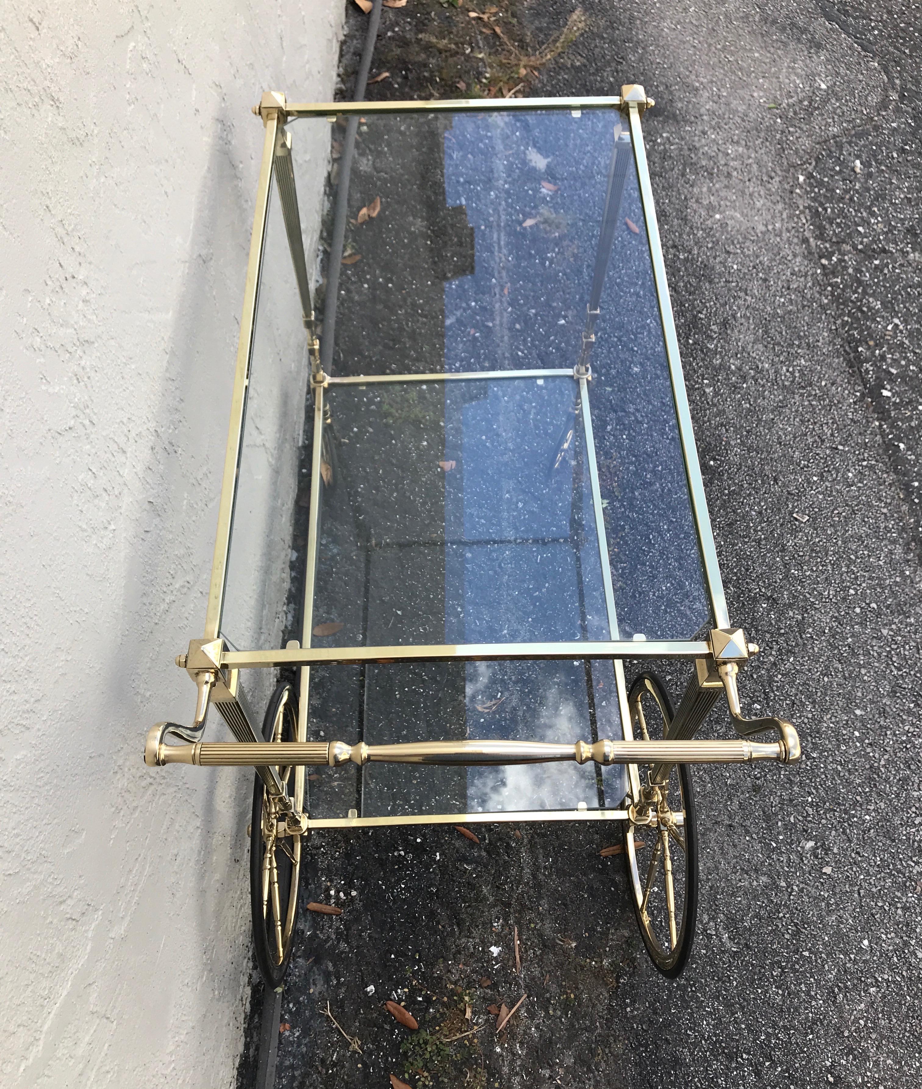Mid Century Neoclassical Style Brass Bar Cart by Maison Jansen For Sale 7