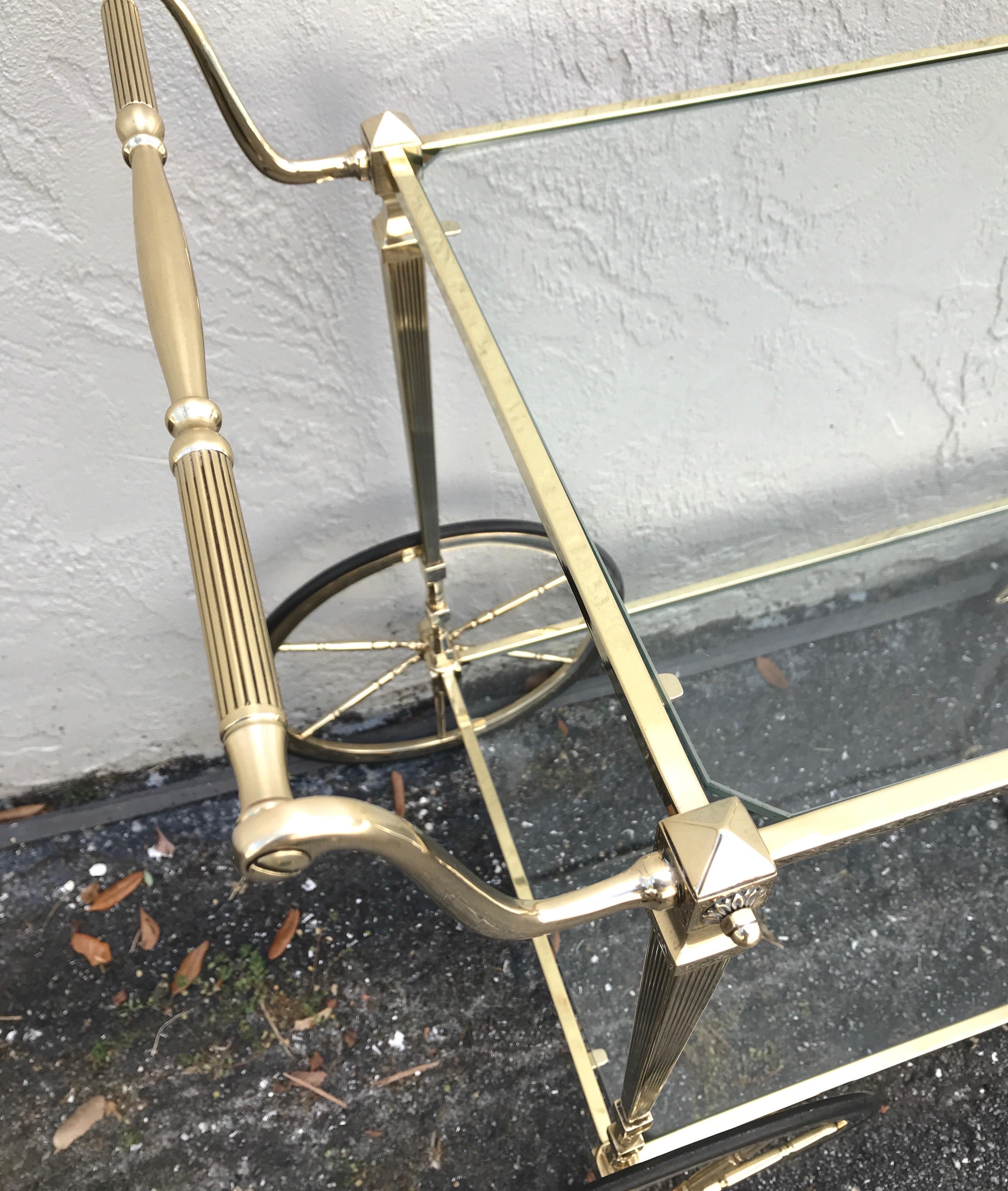 Mid Century Neoclassical Style Brass Bar Cart by Maison Jansen For Sale 8