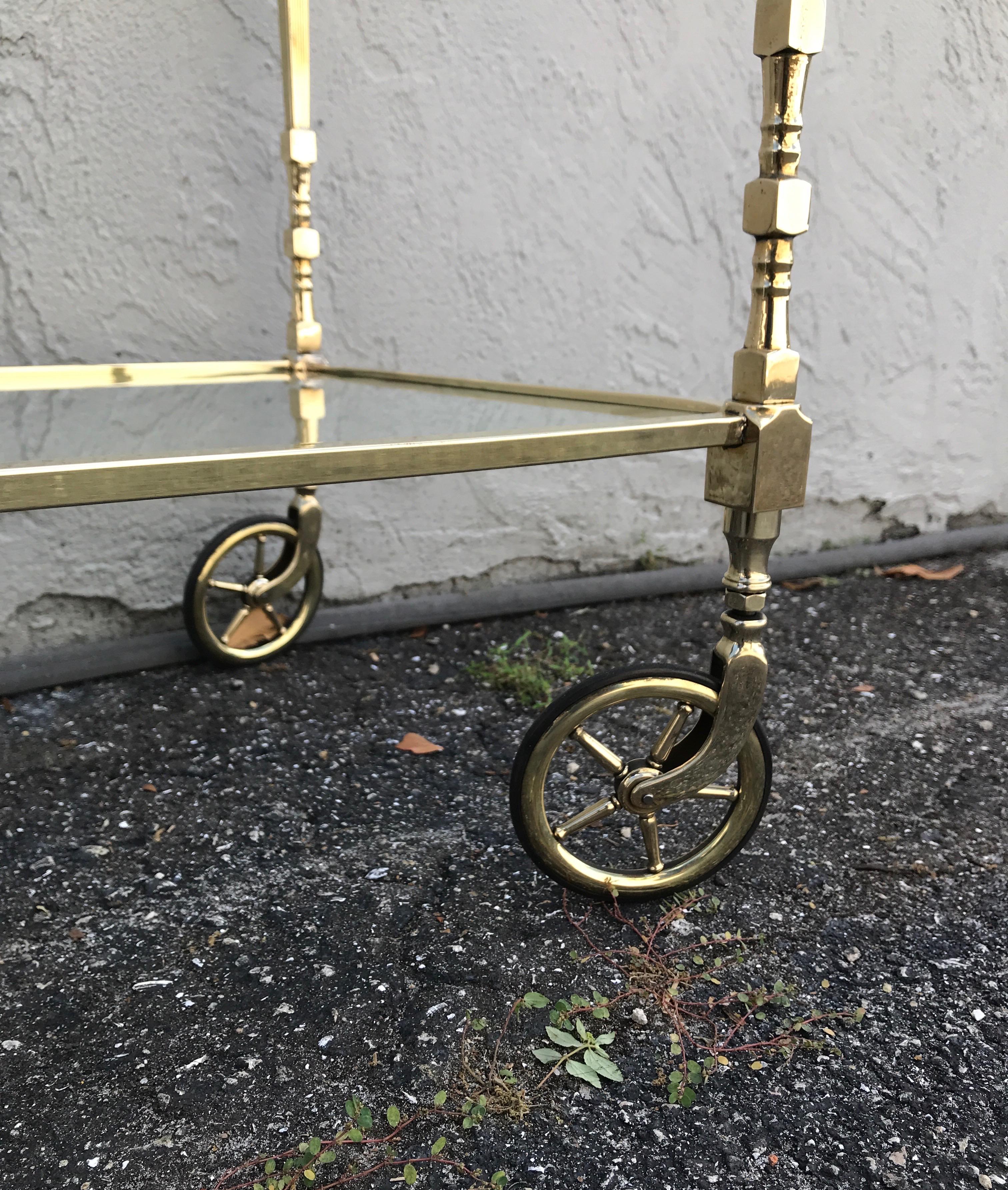 Mid Century Neoclassical Style Brass Bar Cart by Maison Jansen For Sale 11