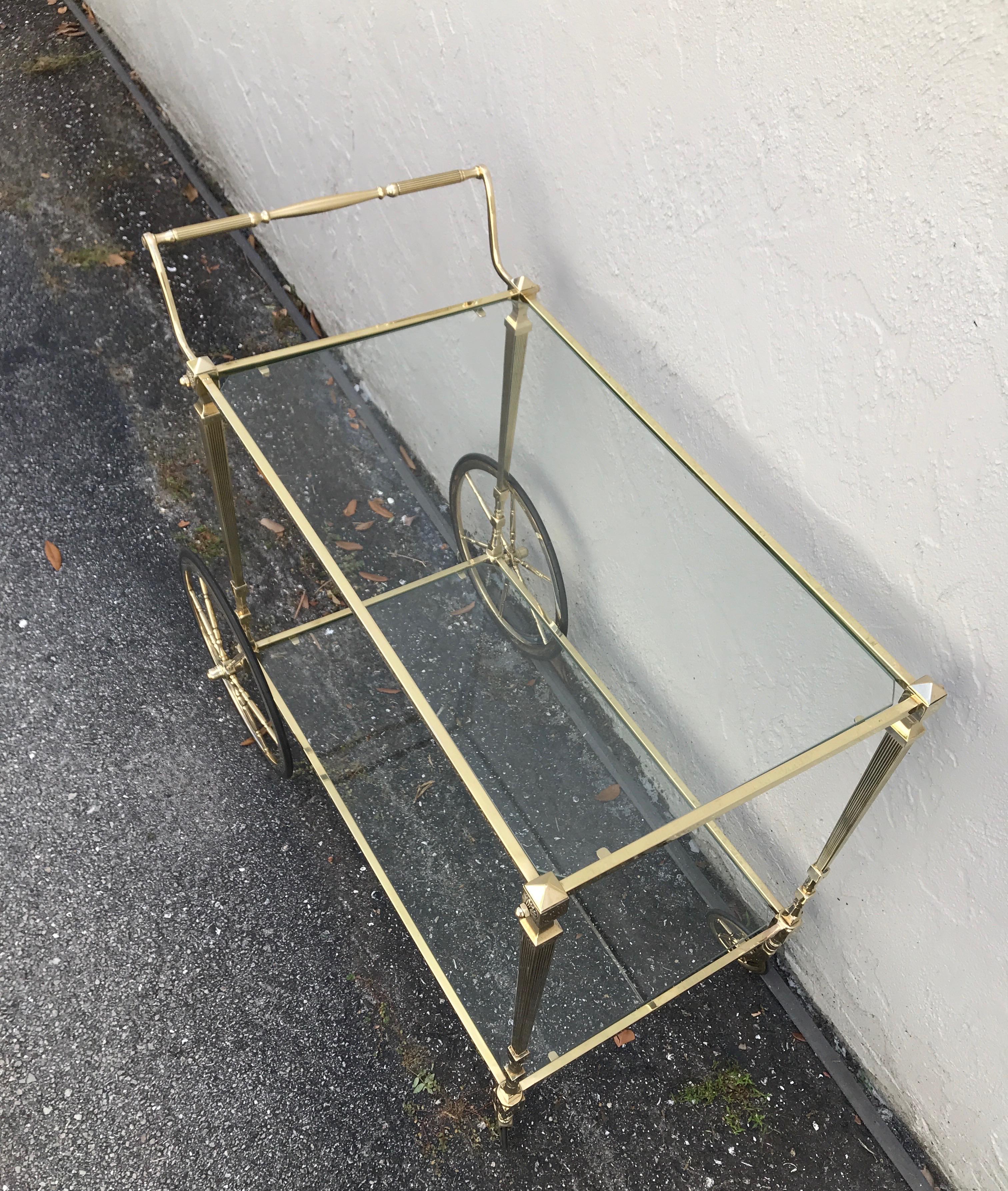 Mid Century Neoclassical Style Brass Bar Cart by Maison Jansen For Sale 1
