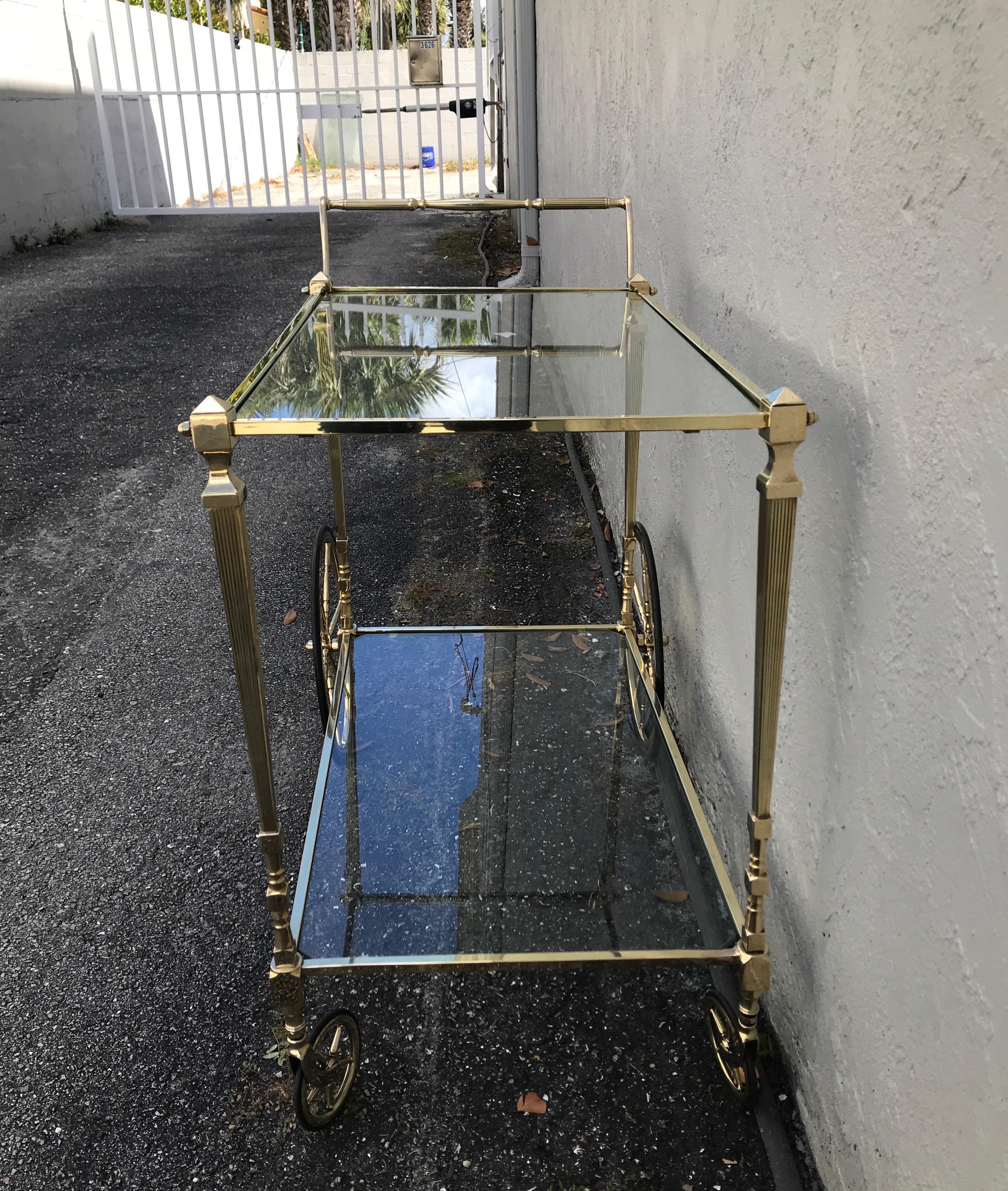 Mid Century Neoclassical Style Brass Bar Cart by Maison Jansen For Sale 3