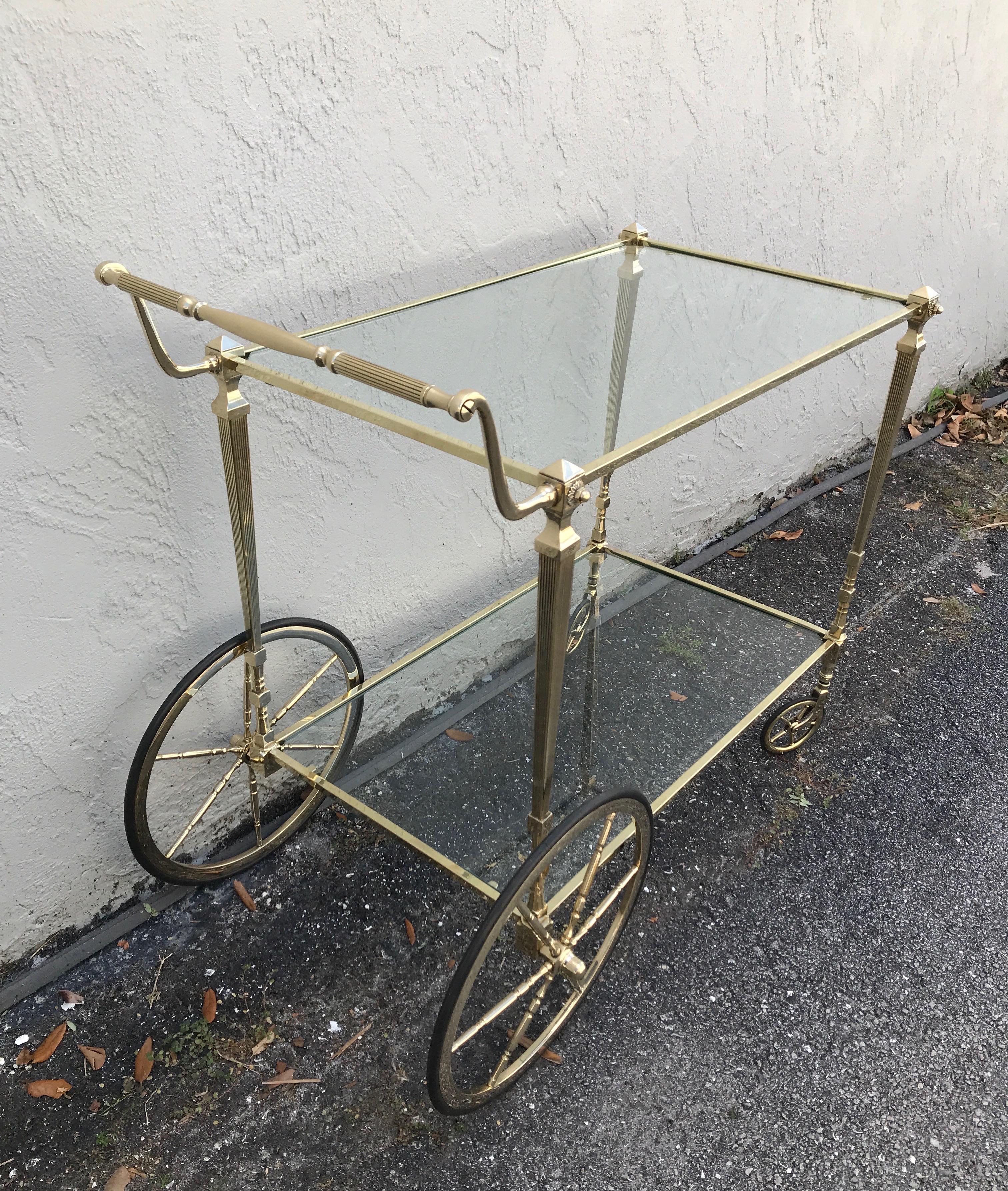 Mid Century Neoclassical Style Brass Bar Cart by Maison Jansen For Sale 4