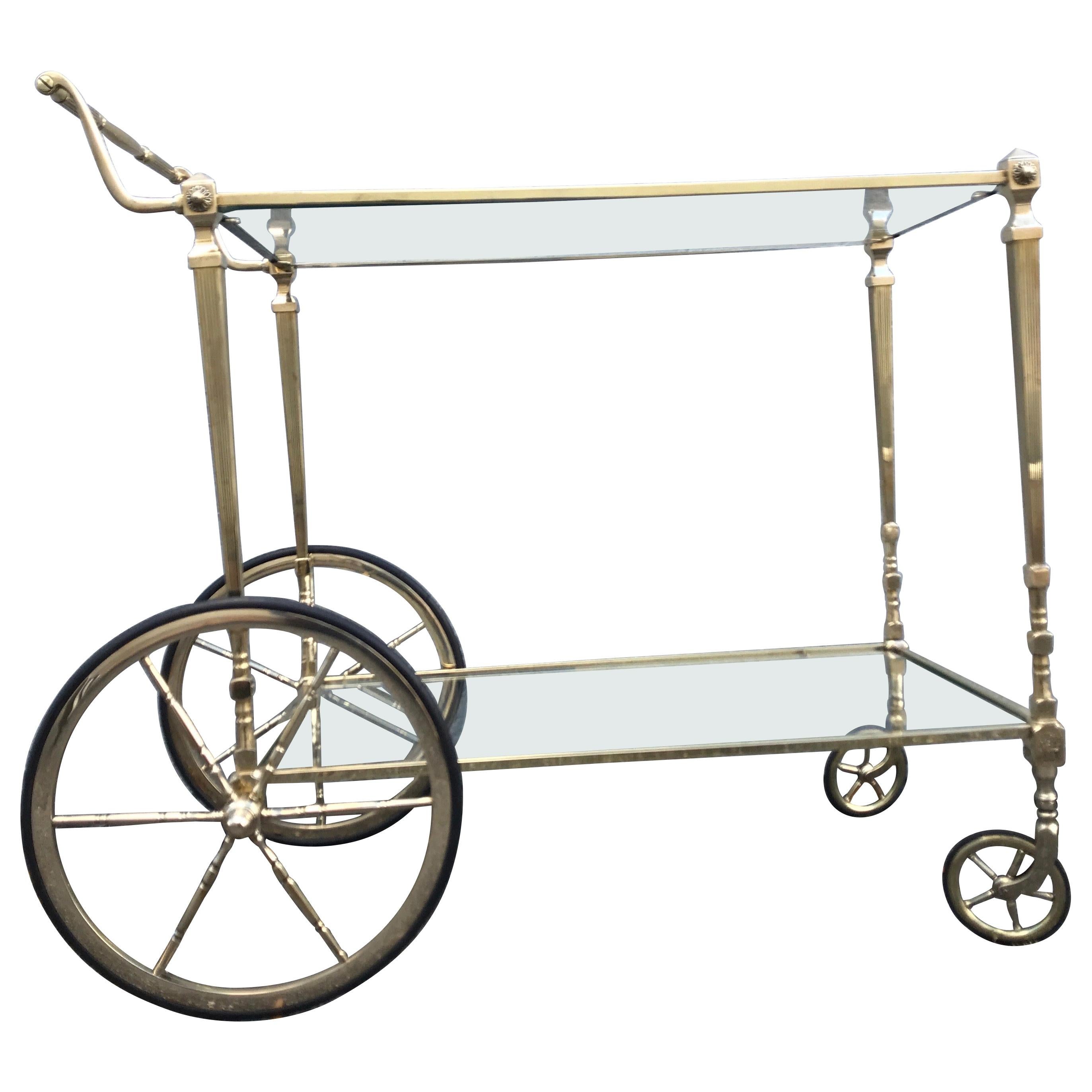 Mid Century Neoclassical Style Brass Bar Cart by Maison Jansen