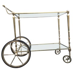 Vintage Mid Century Neoclassical Style Brass Bar Cart by Maison Jansen