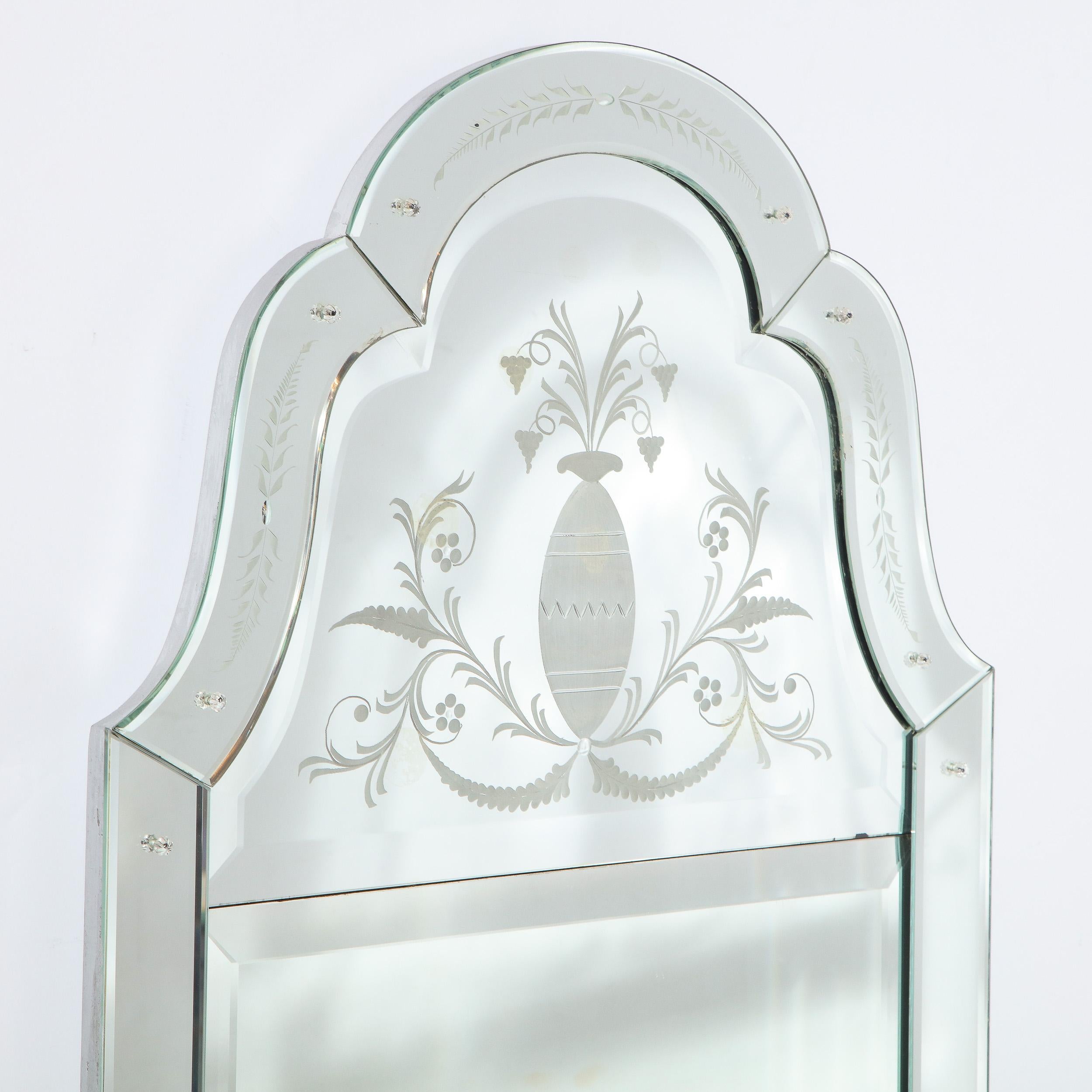 Mid-20th Century Midcentury Neoclassical Style Etched and Scalloped Mirror with Foliate Detailing