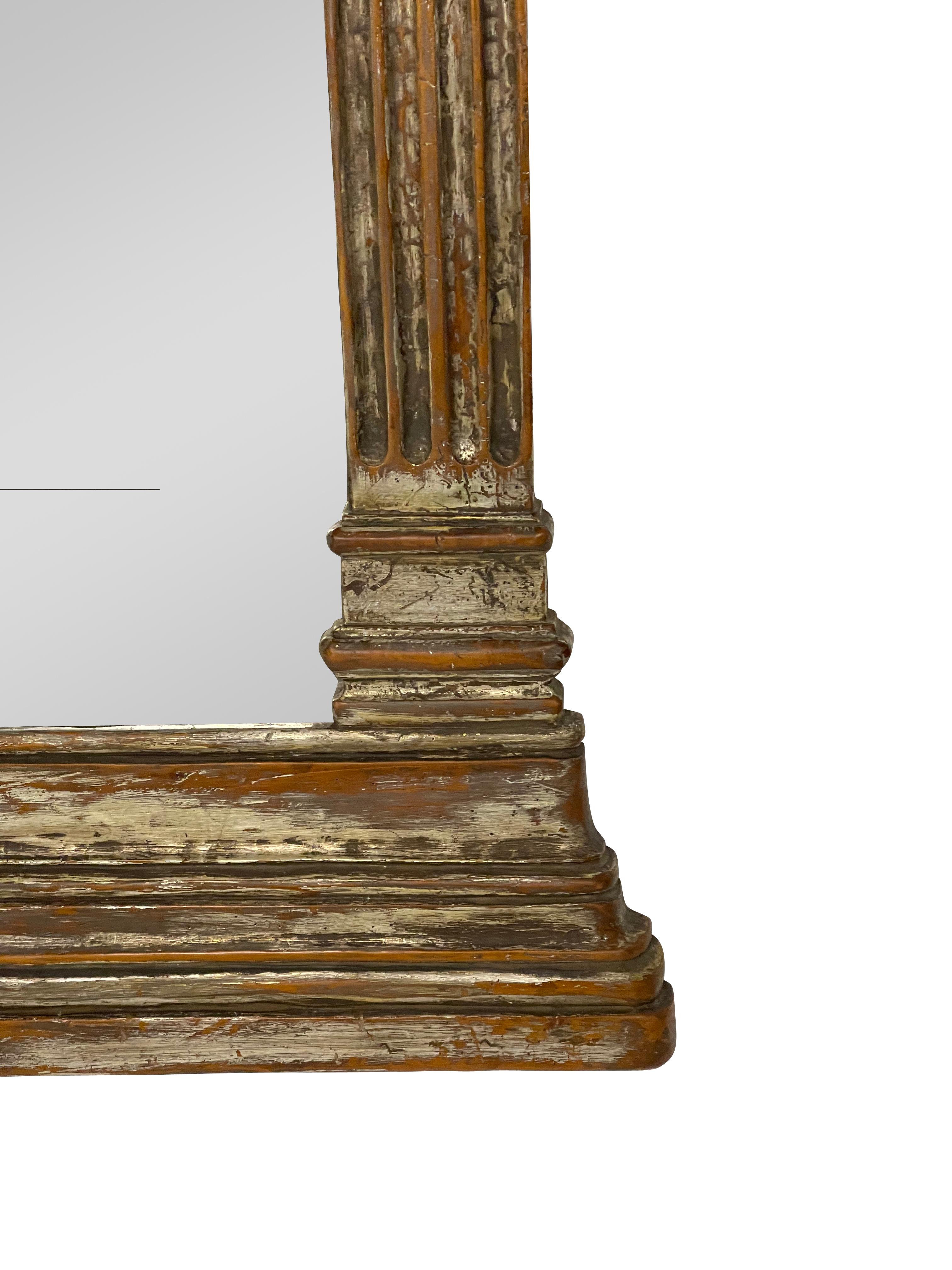 Glass Neoclassical Style Gilt and Silvered Mirror with Carved Columns For Sale