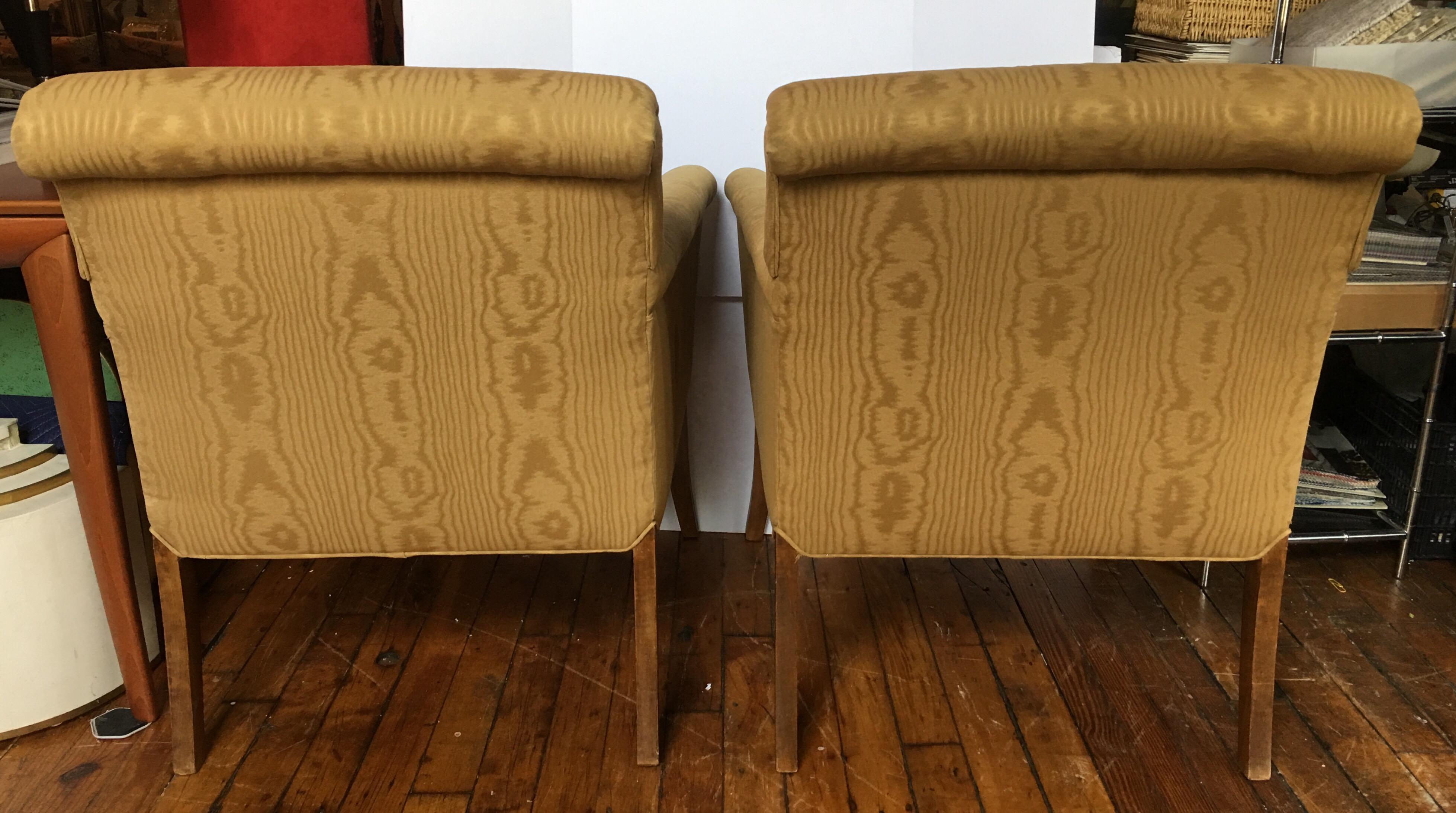 Midcentury Neoclassical Style Moire Faux Bois Lounge Accent Chairs, Pair In Good Condition In Lambertville, NJ