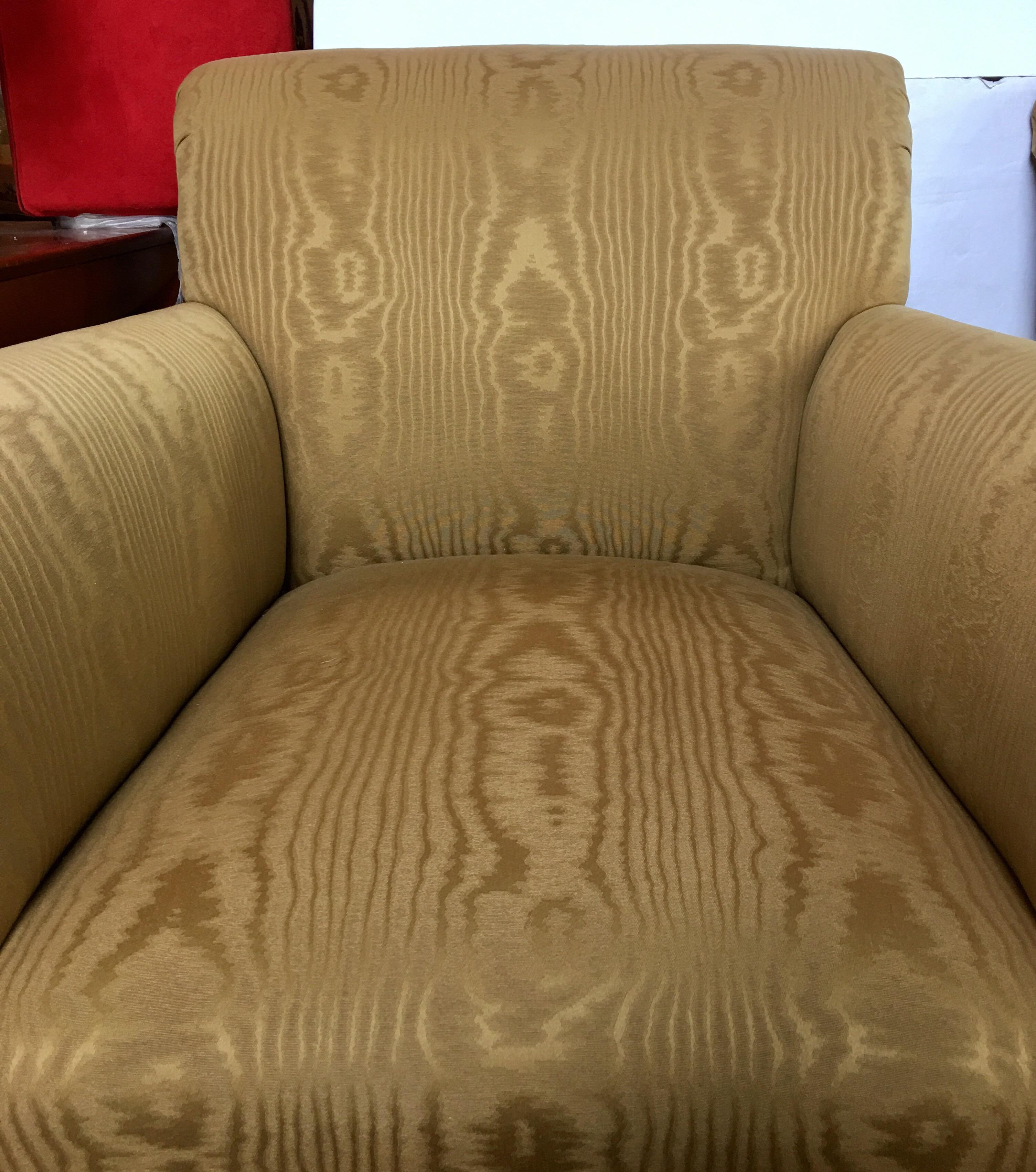 Late 20th Century Midcentury Neoclassical Style Moire Faux Bois Lounge Accent Chairs, Pair