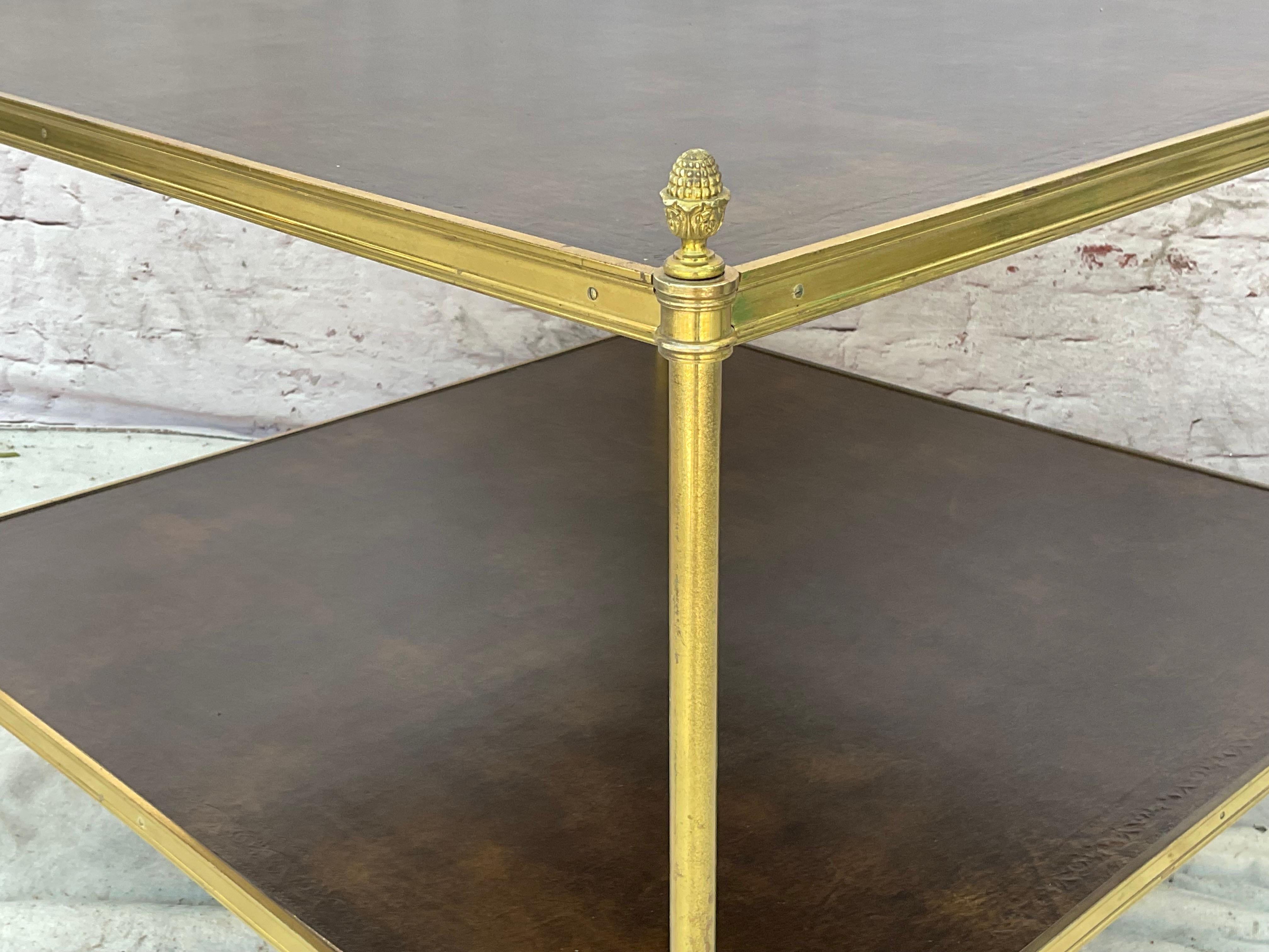 Maison Jansen Style Neoclassical Leather Top Brass Large Side Table For Sale 5