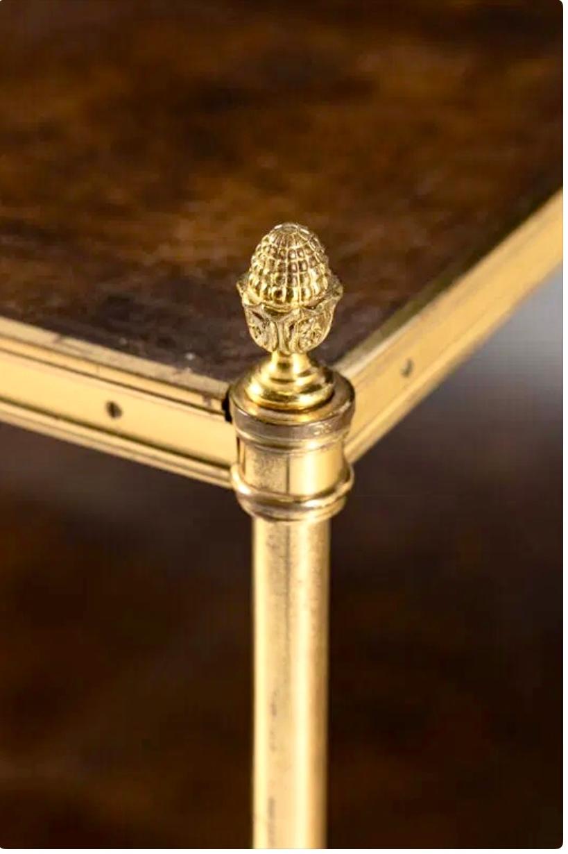 French Maison Jansen Style Neoclassical Leather Top Brass Large Side Table For Sale
