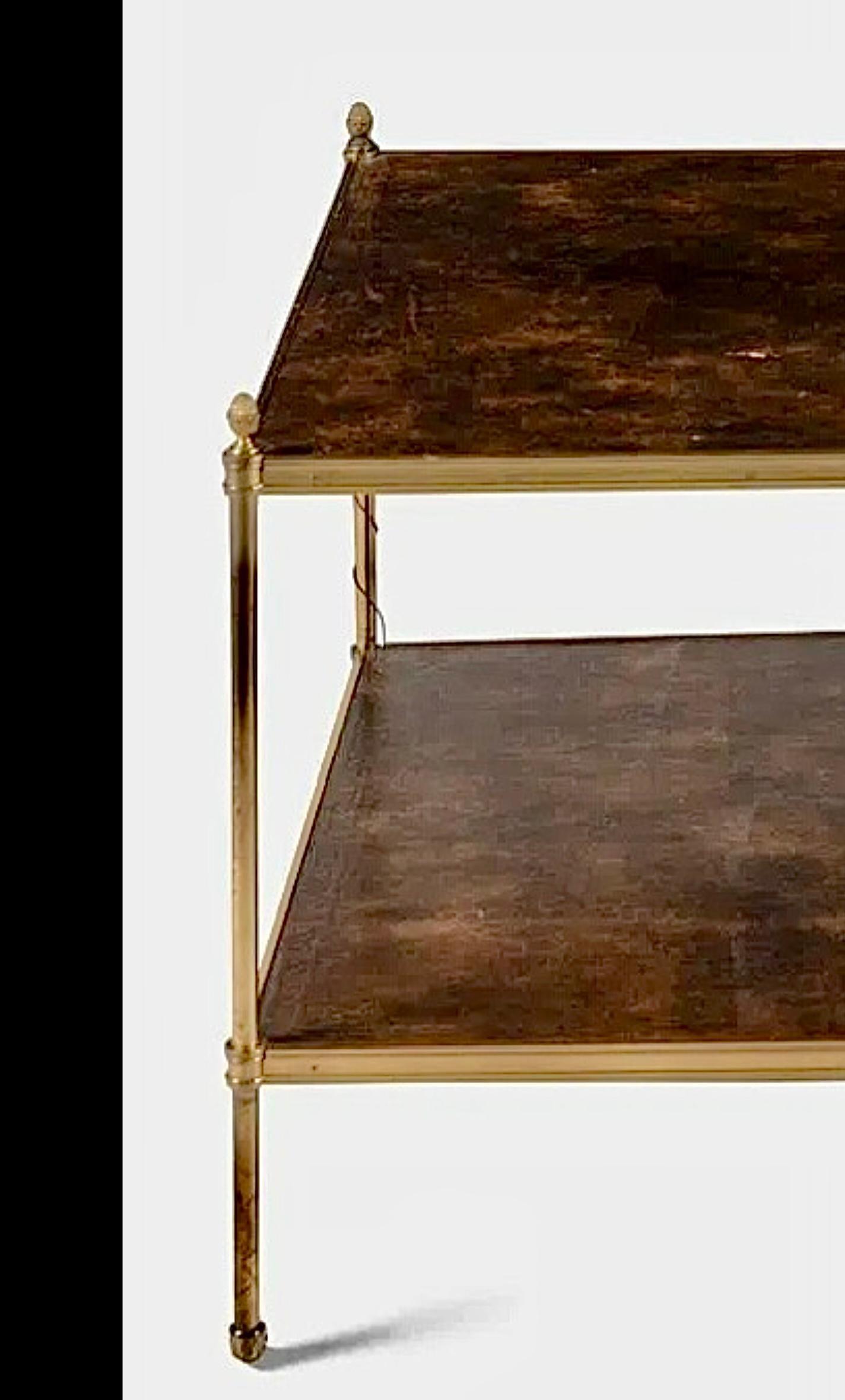 20th Century Maison Jansen Style Neoclassical Leather Top Brass Large Side Table For Sale