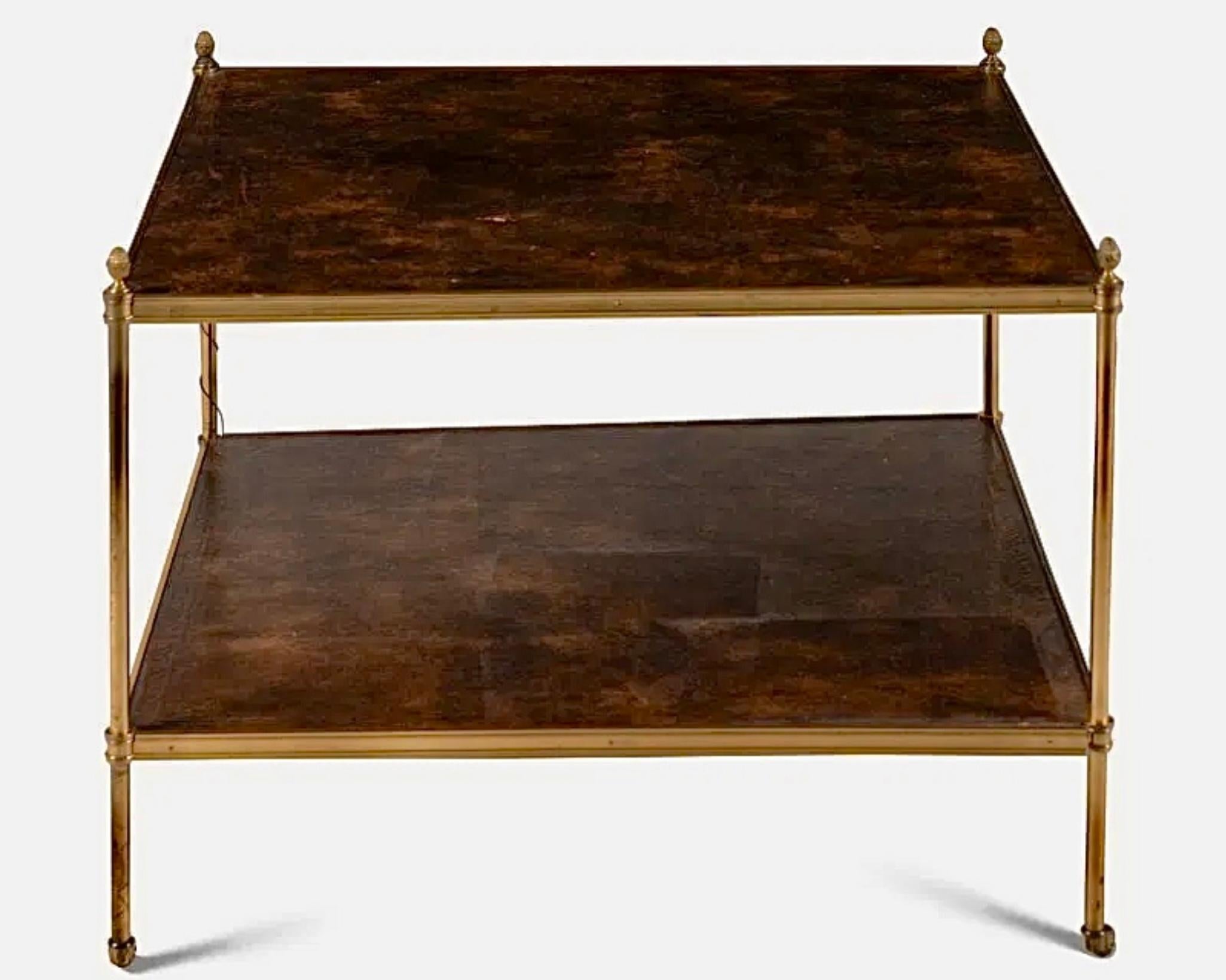 Maison Jansen Style Neoclassical Leather Top Brass Large Side Table For Sale 3