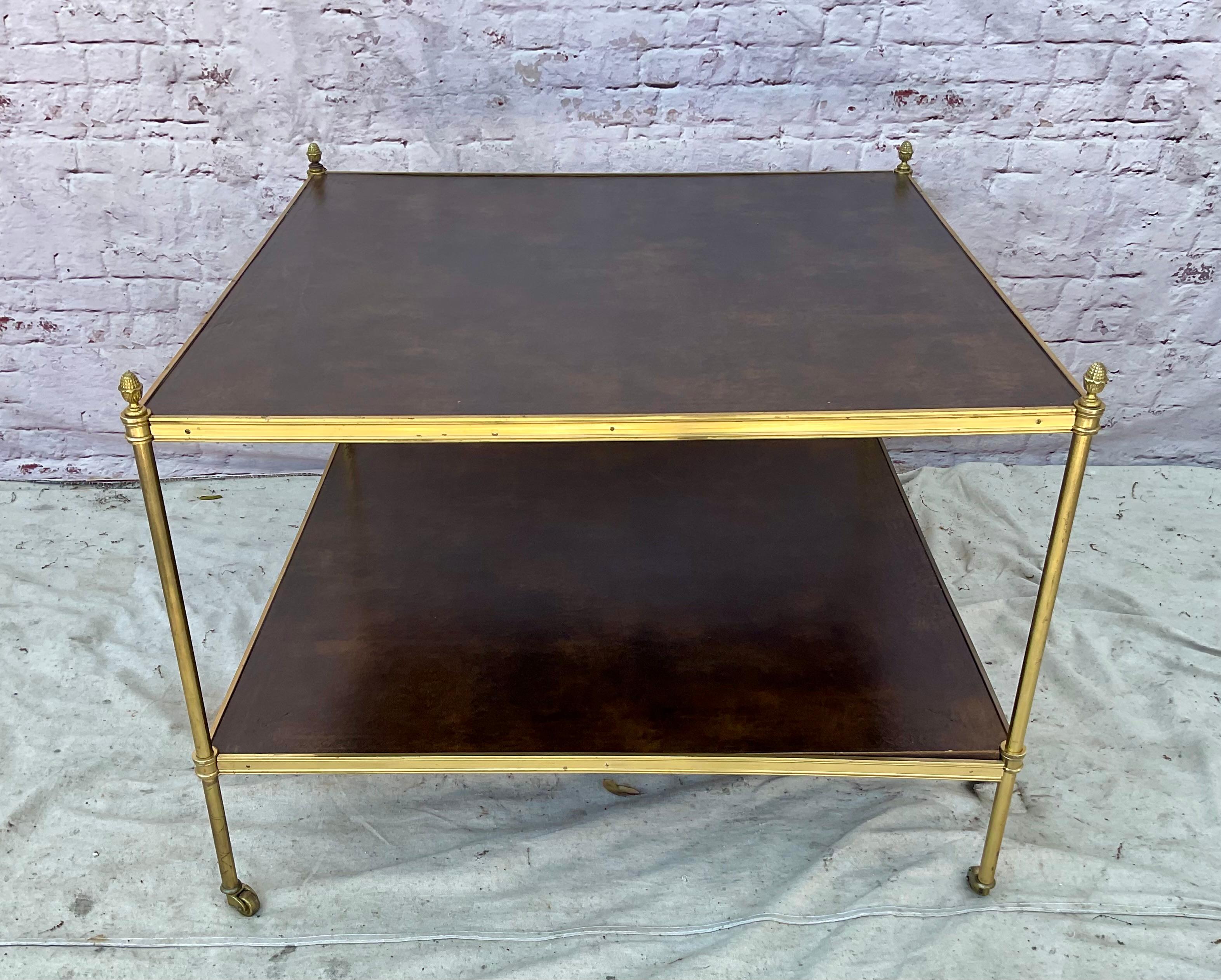 Maison Jansen Style Neoclassical Leather Top Brass Large Side Table For Sale 4